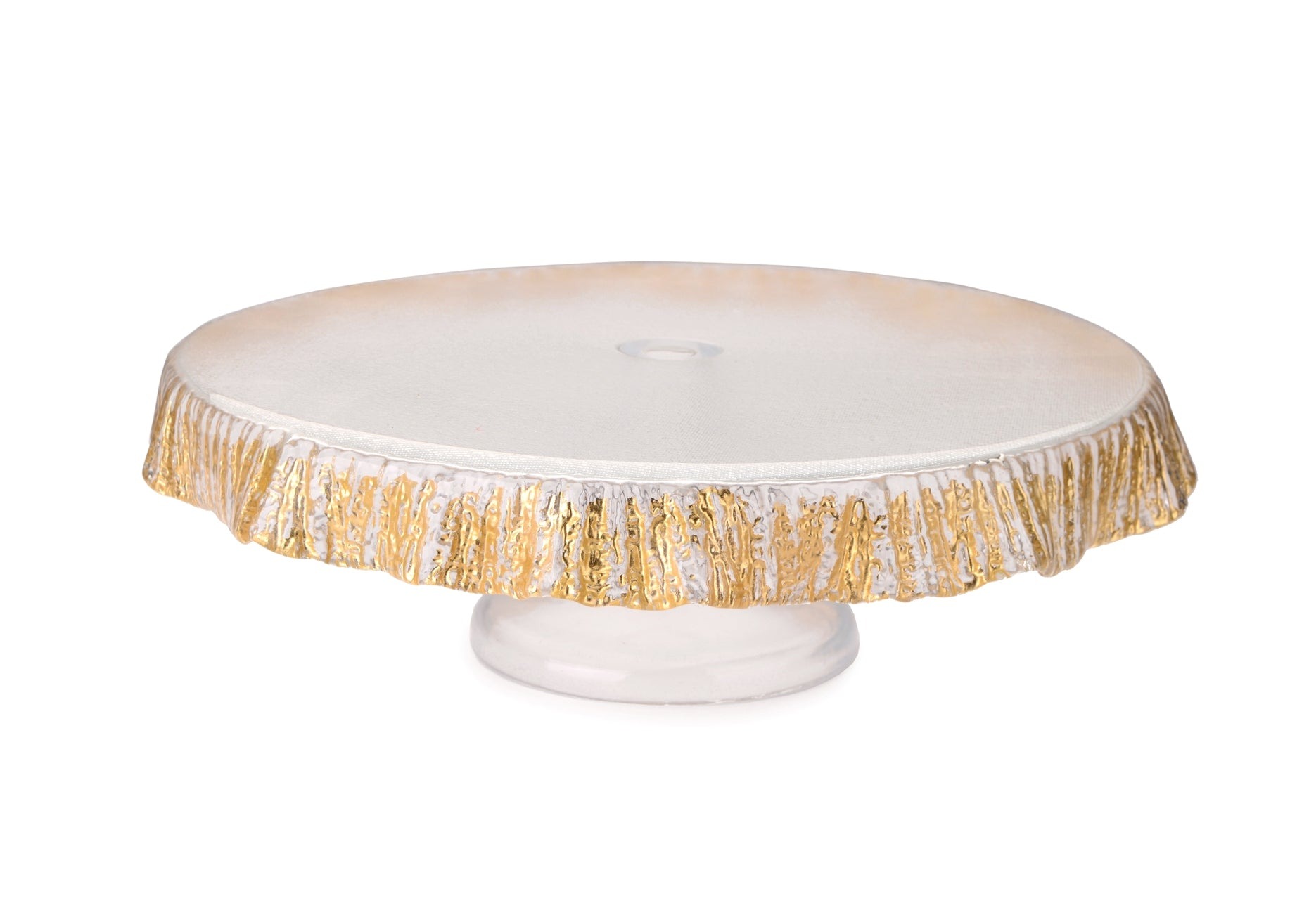 Footed Cake Plate w Gold-Scalloped 12"D x 4"H