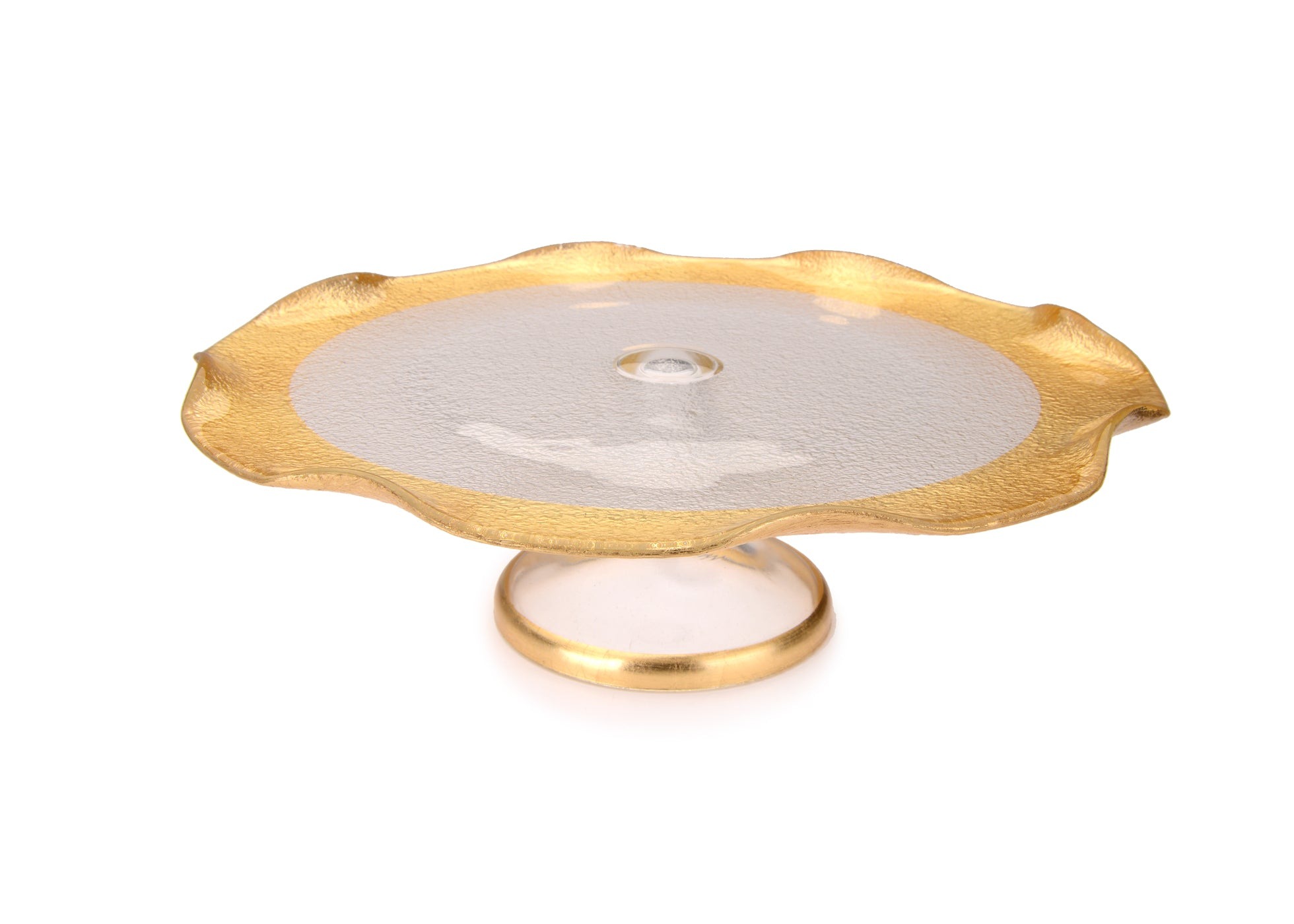 Footed Cake Plate w Gold 8.75"D x 3"H