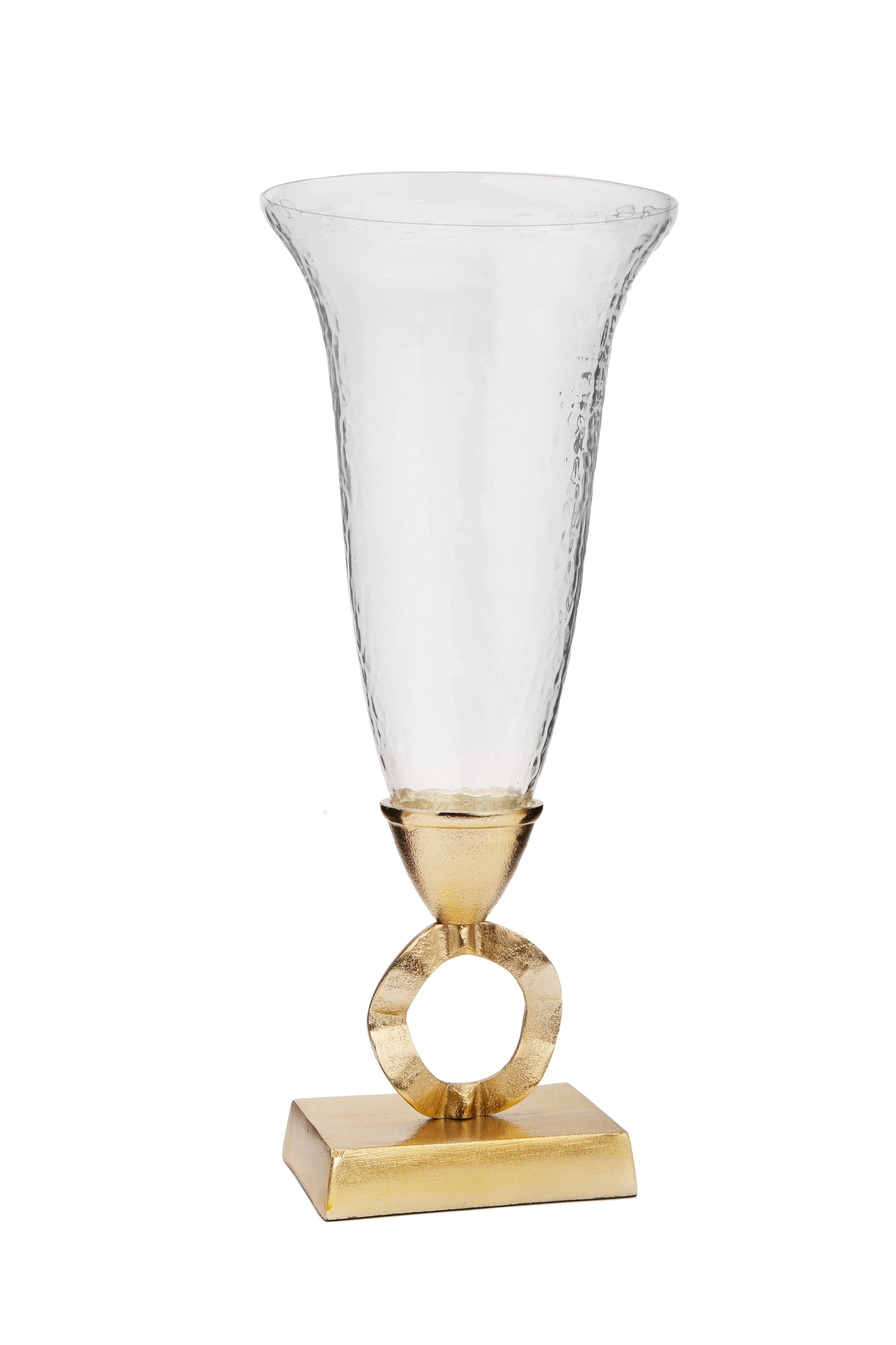 Hammered Glass Vase with Gold Brass Loop Stem - 7.5"D x 18"H