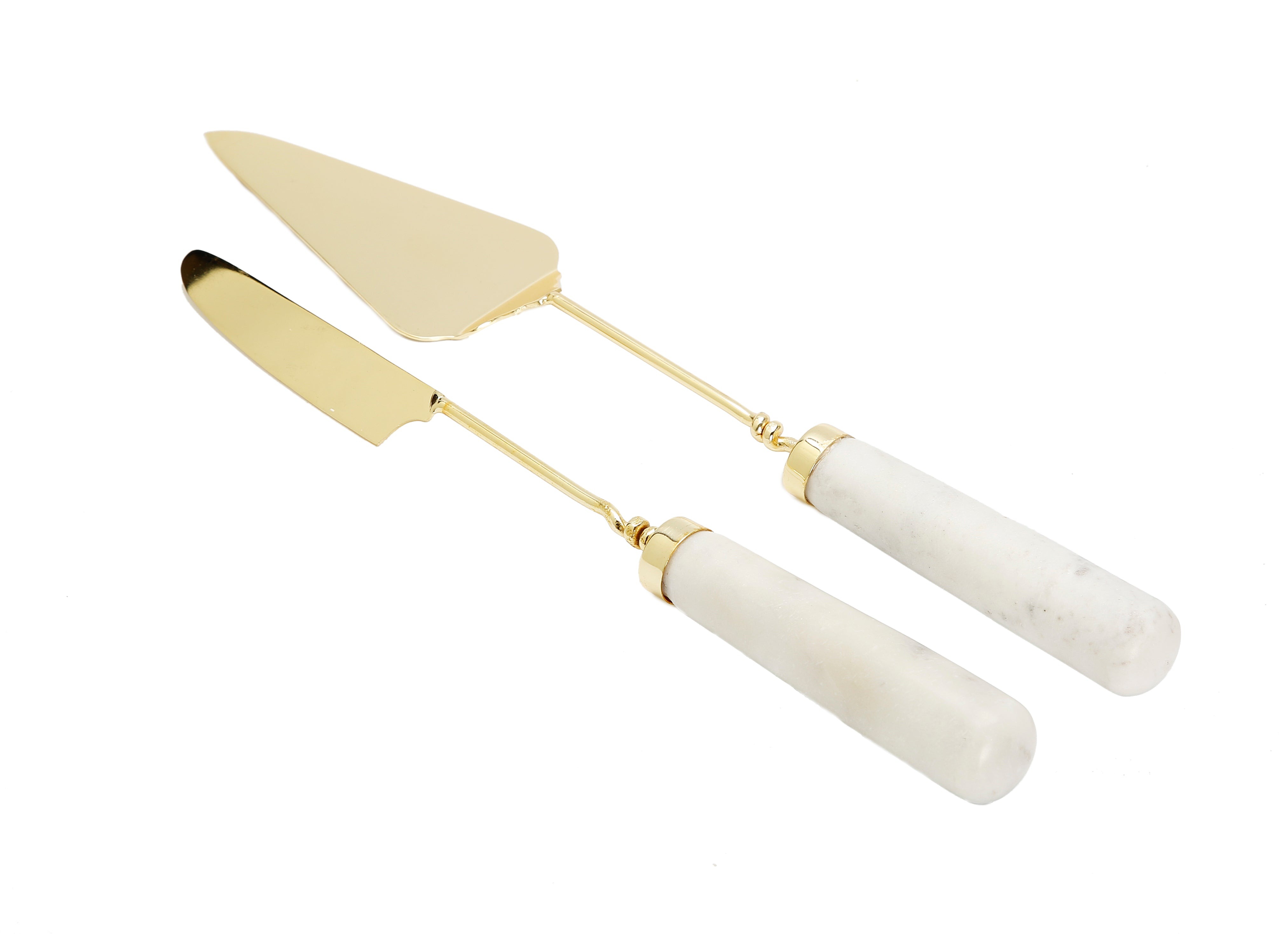Gold Cake Servers with Marble Handles