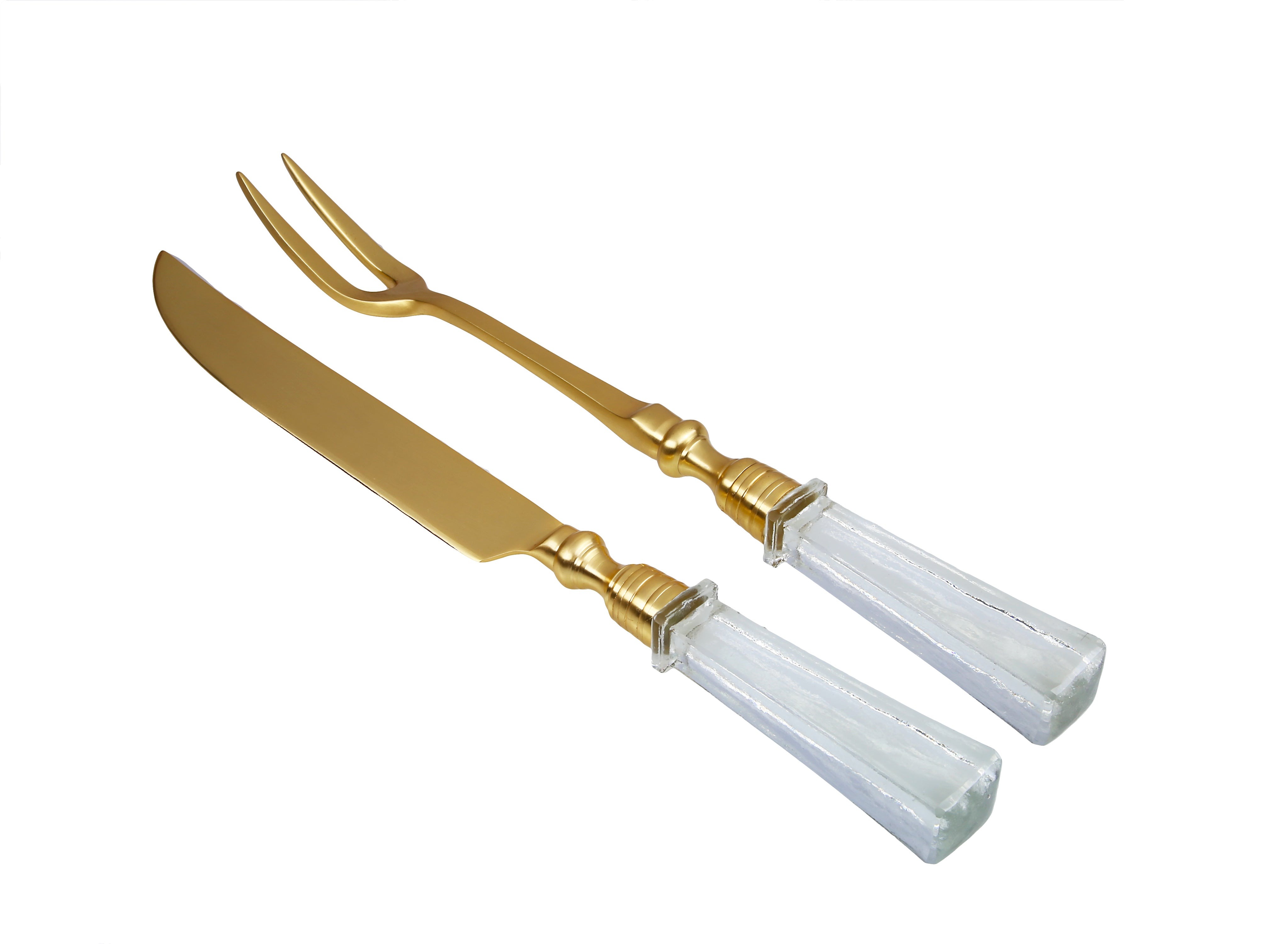 S/2 Salad Servers - Hammered Stainless Steel with Gold Finish