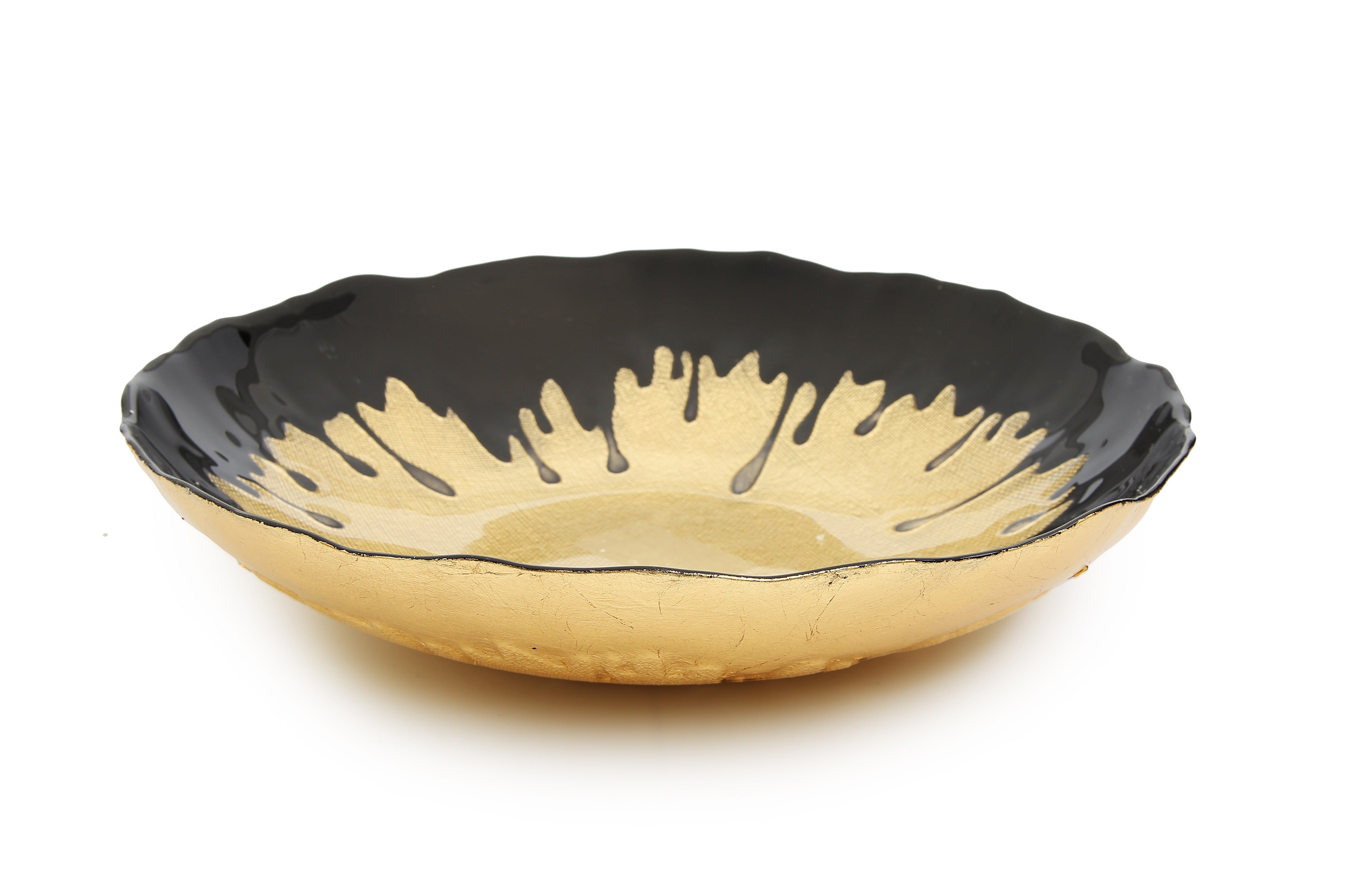 Black Dipped Gold Salad Bowl - 11.75"D