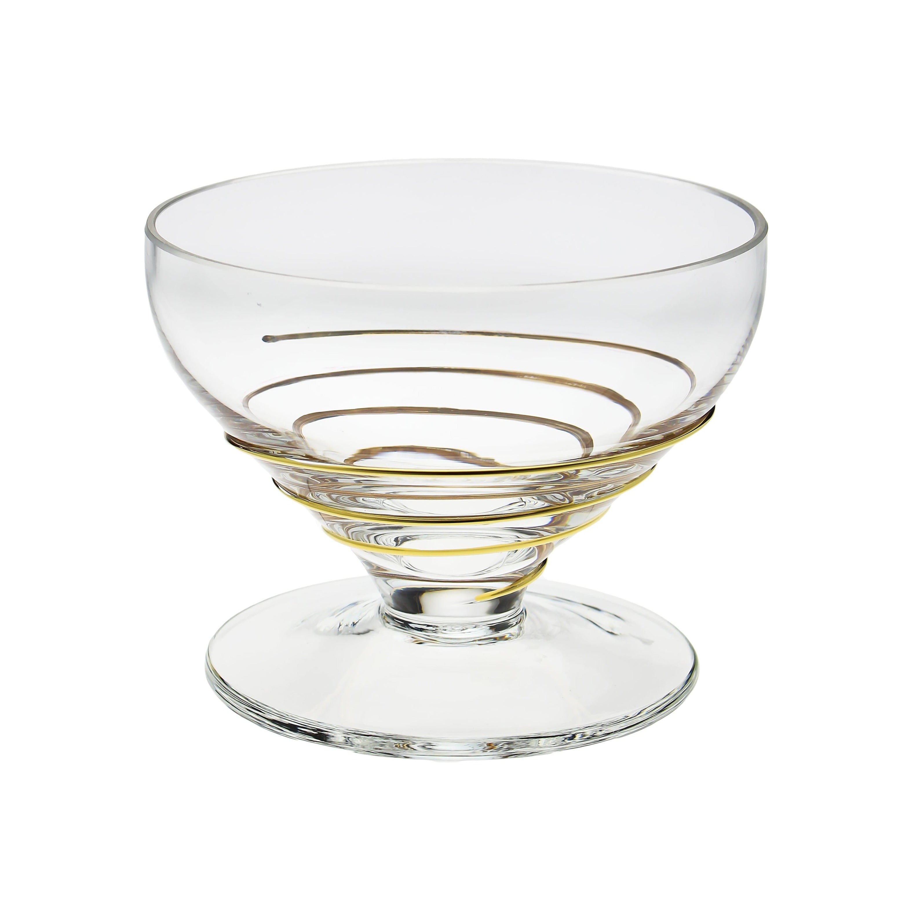 Set of 6 Glass Dessert Bowls with Gold Swirl Design