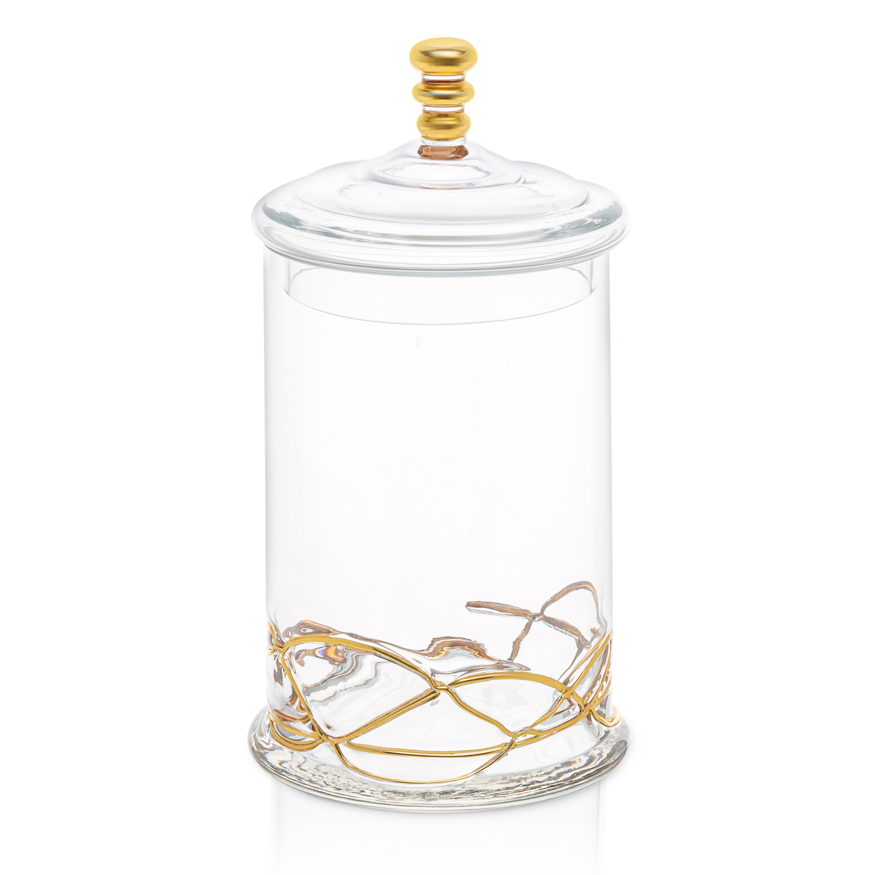Glass Jar with Lid with Gold Swirl Design