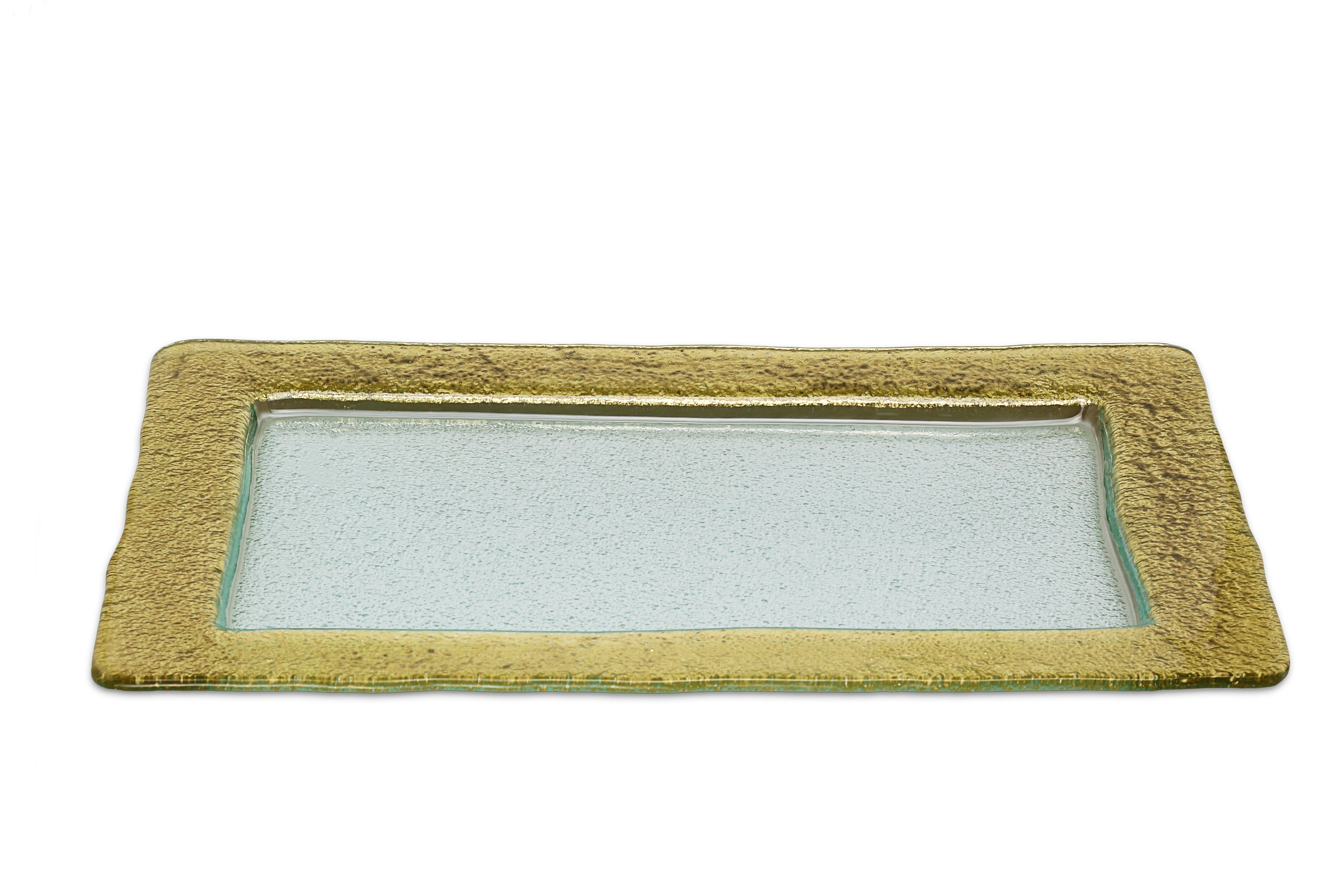 Glass Rectangular Tray with Gold Design- 10"W x 14.5"L