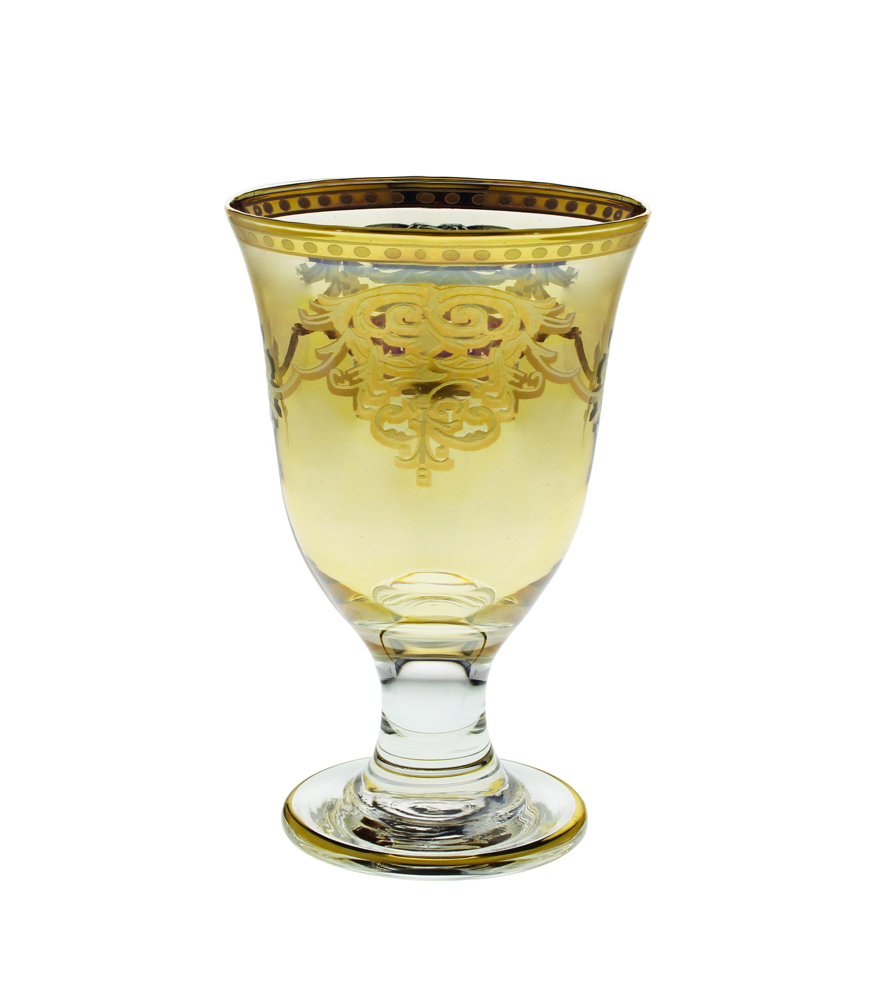 Set of 6 Amber tumblers with Rich Gold Deisgn-3"D x 5"H, 8 oz.