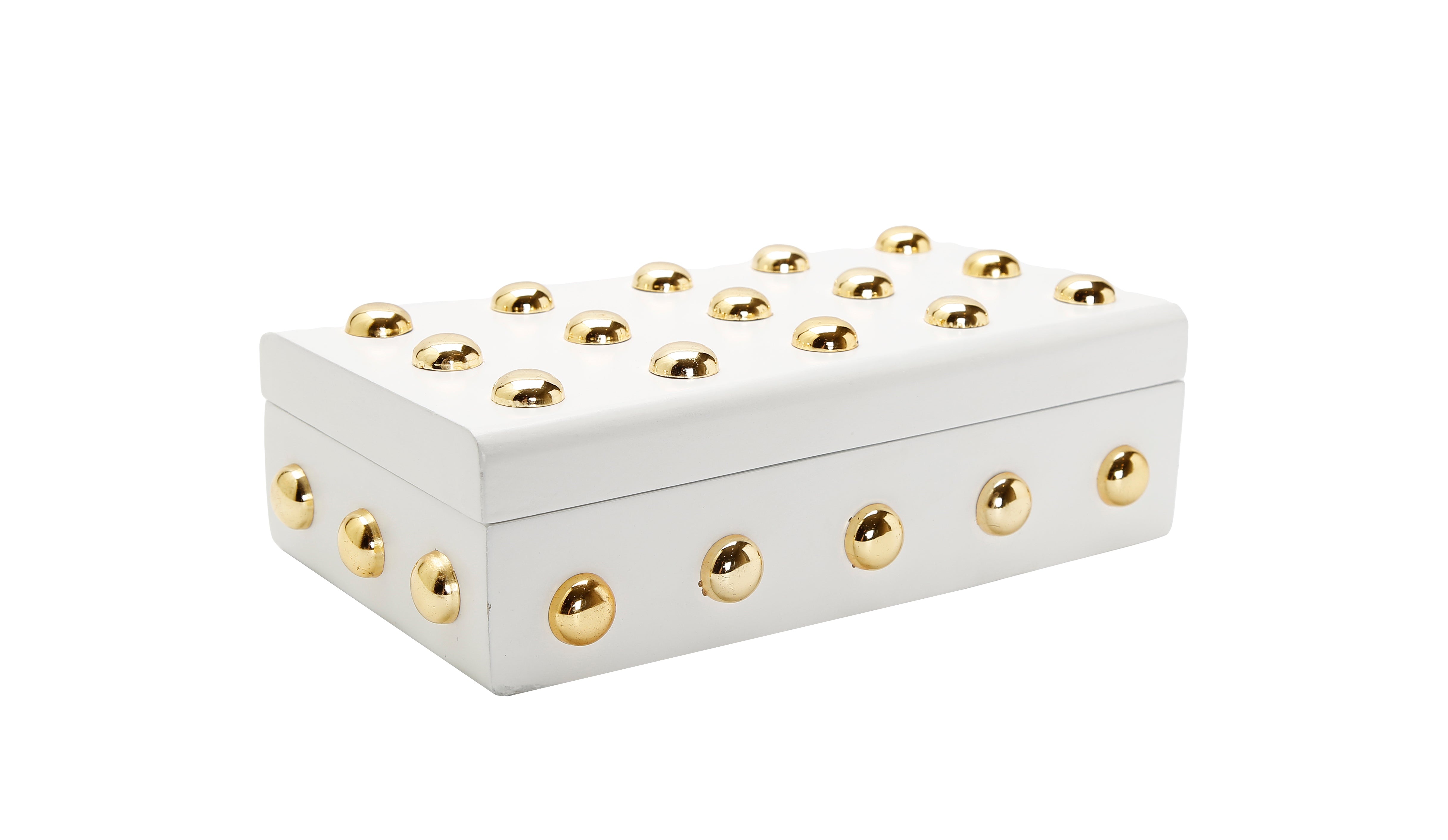 White Wood Decorative Box With Shiny Gold ball design