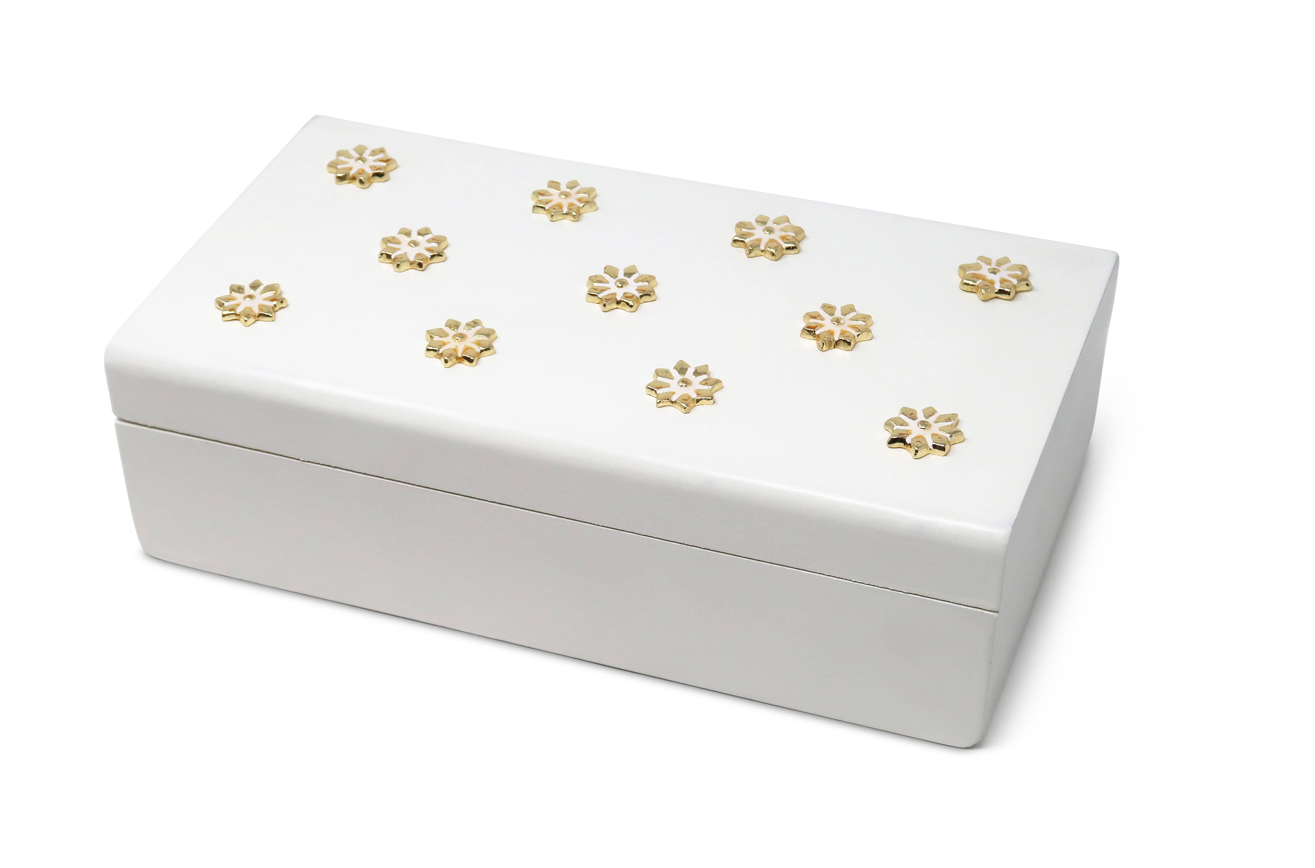 White Wooden Decorative Box with Gold Flower Beads