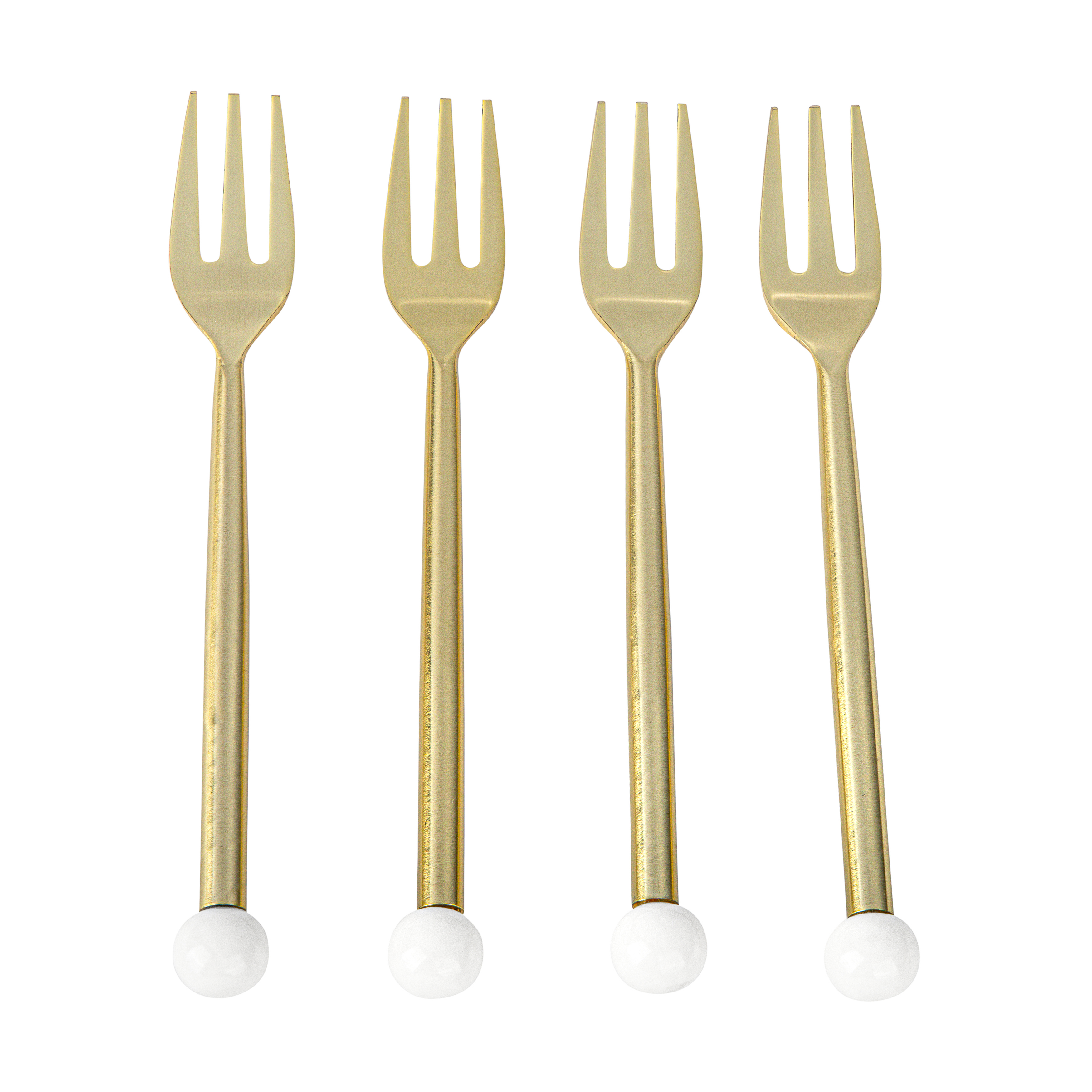 S/4 Dessert Forks Gold with White Balls