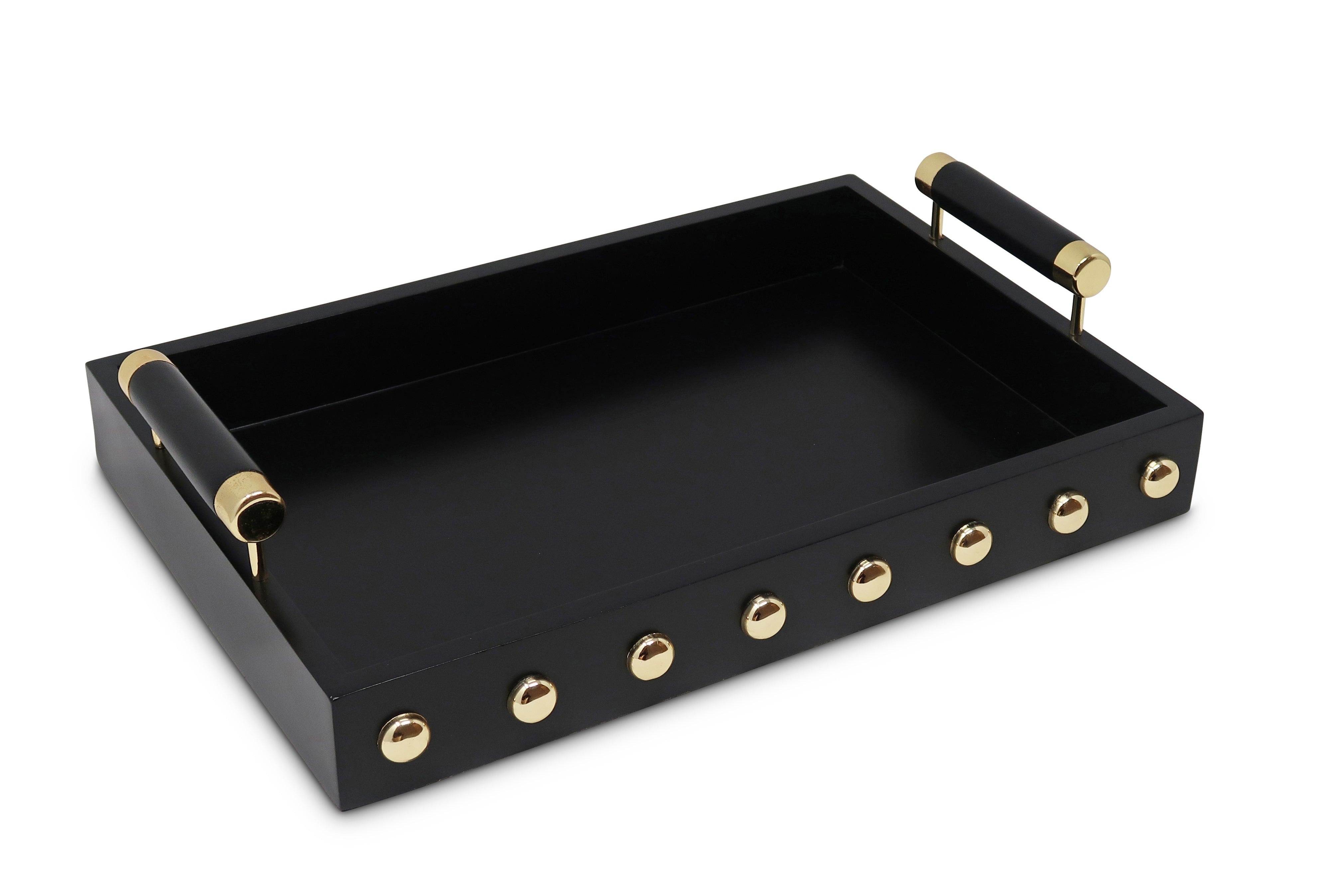 High gloss Charcoal grey Decorative Tray gold Ball Deign with Handles