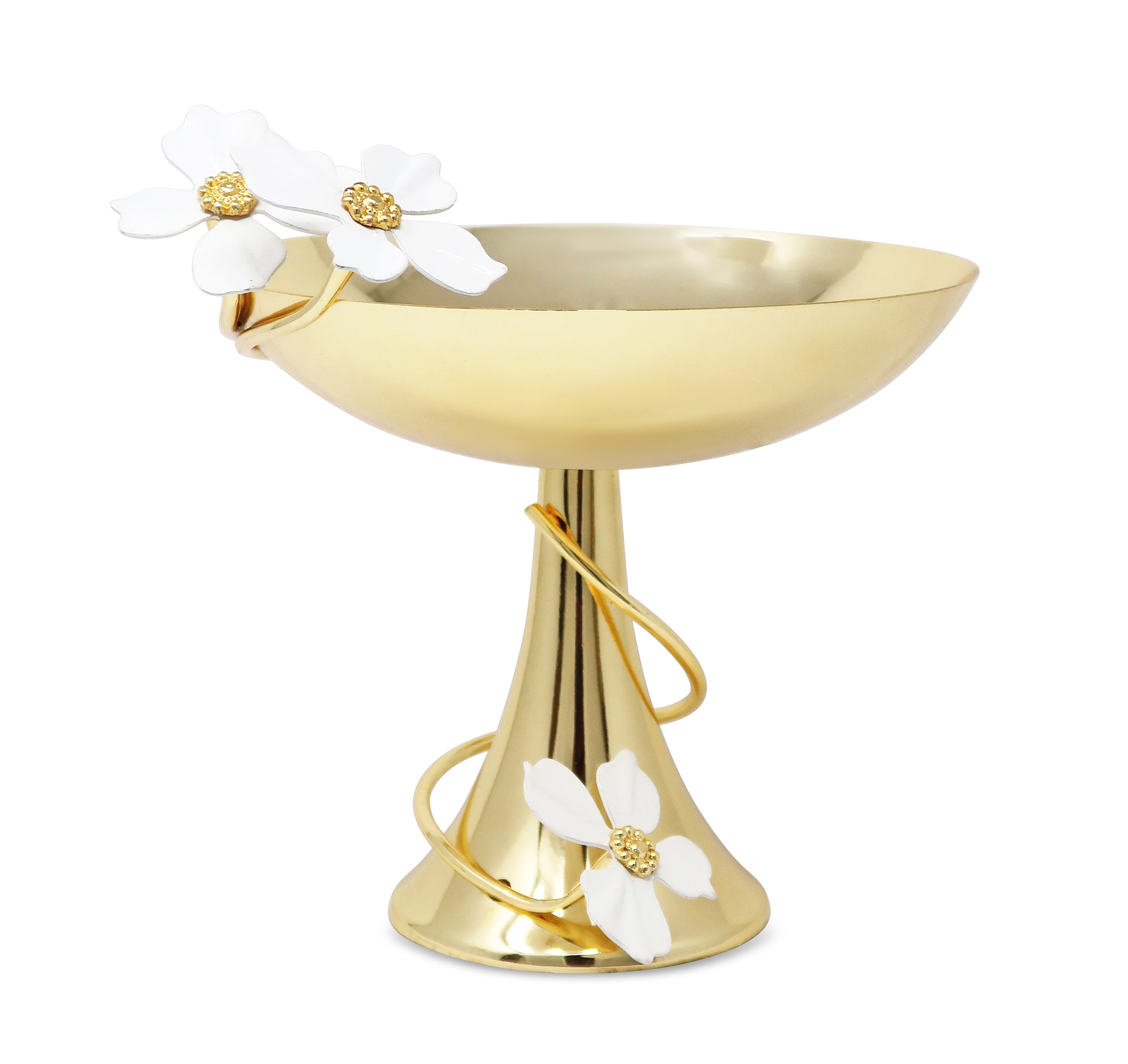 Gold Bowl on Stand with Jewel Flower Design