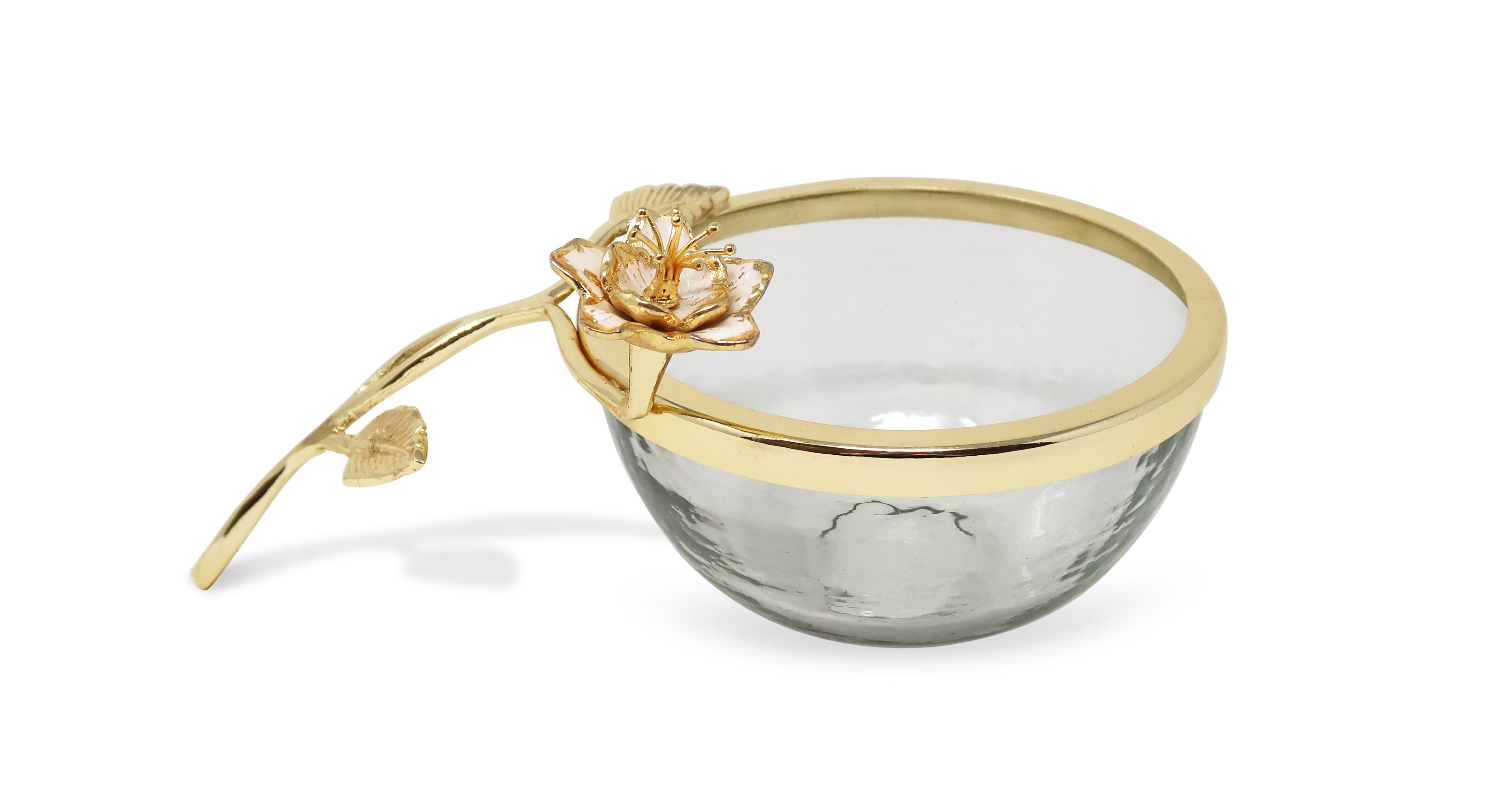 8.5" Glass dish gold flower design handle