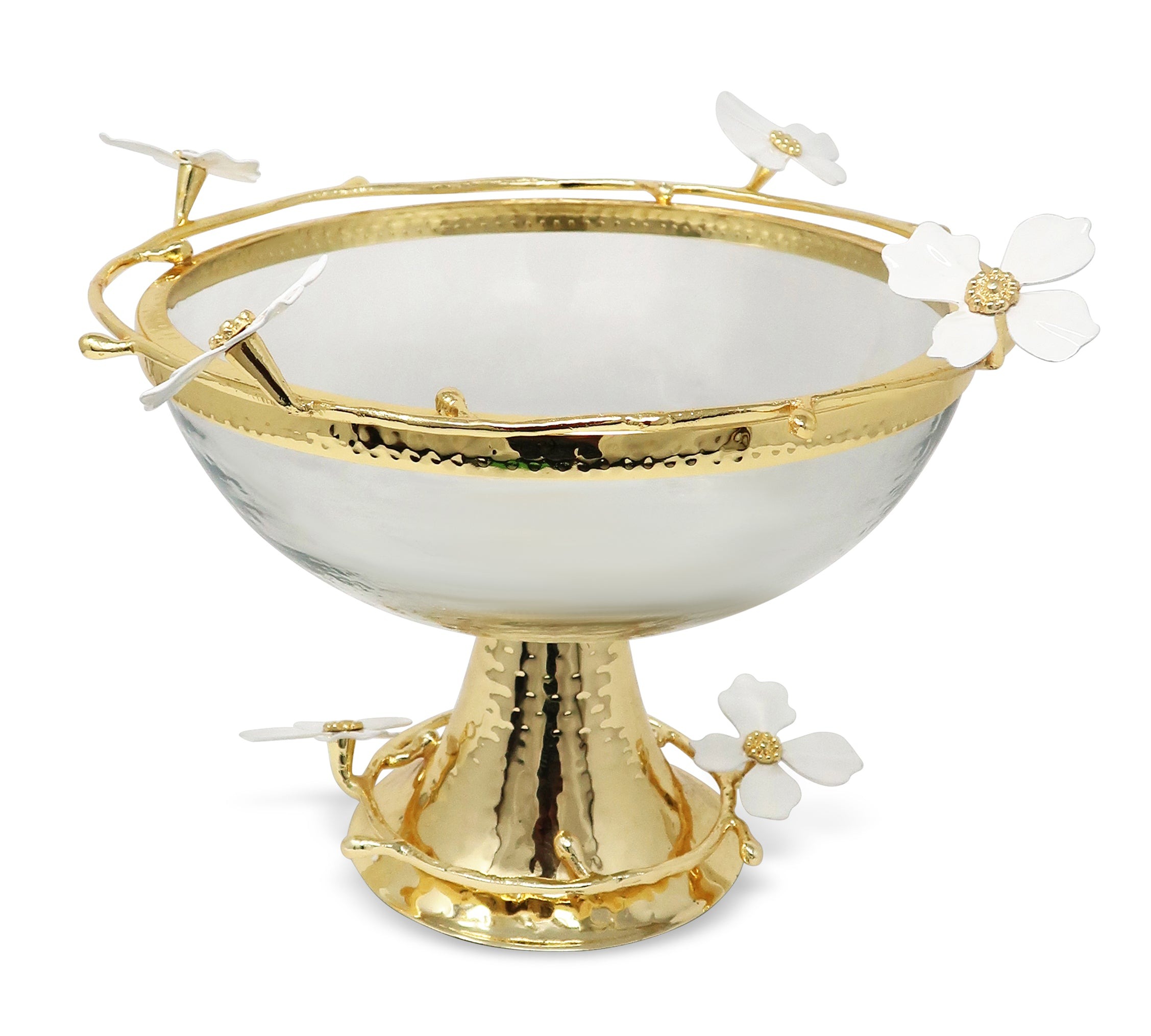 Gold Footed Glass Bowl Gold Design W/ Jewel Flowers