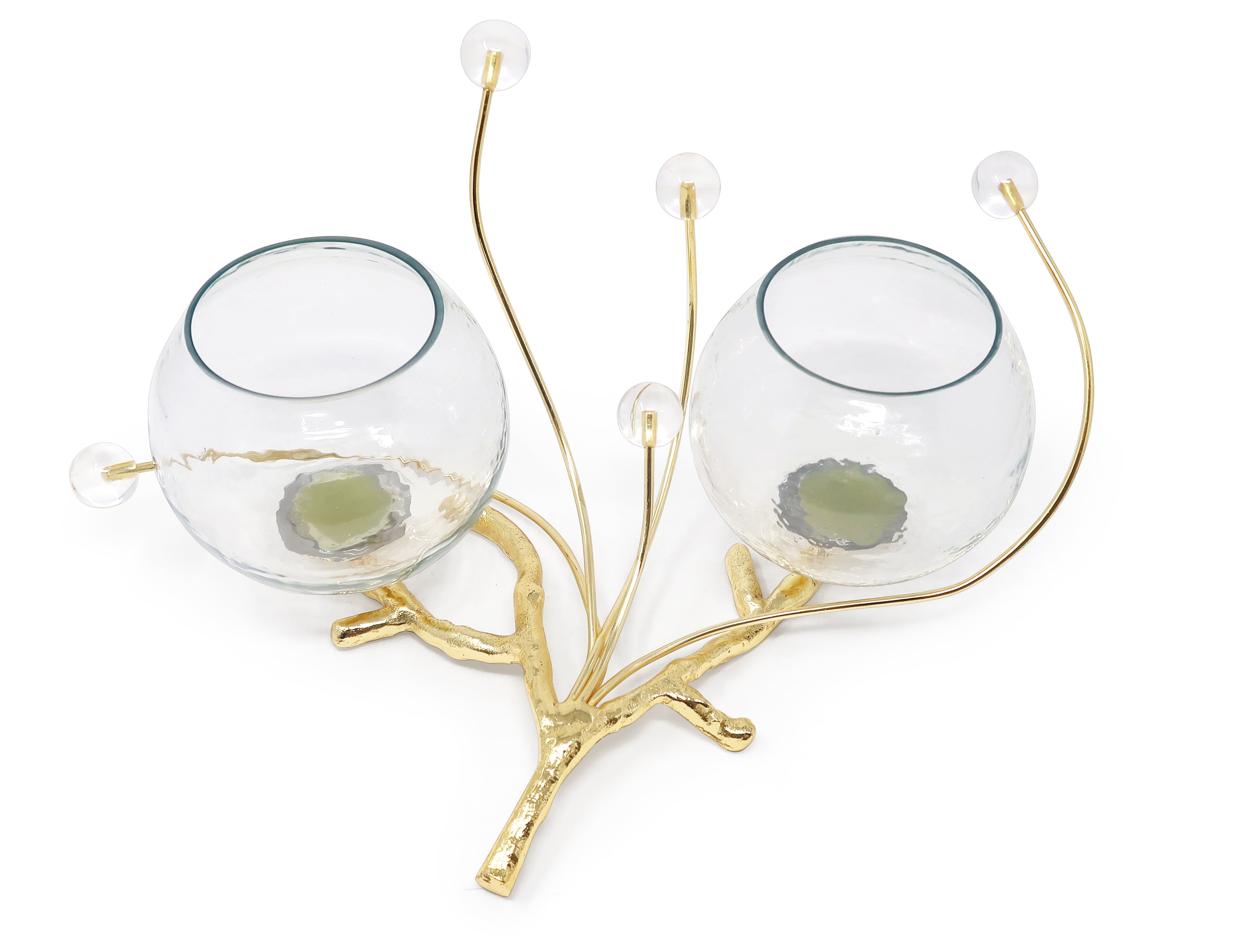2 Bowl Branch Centerpiece with Ball Design - 12.6"