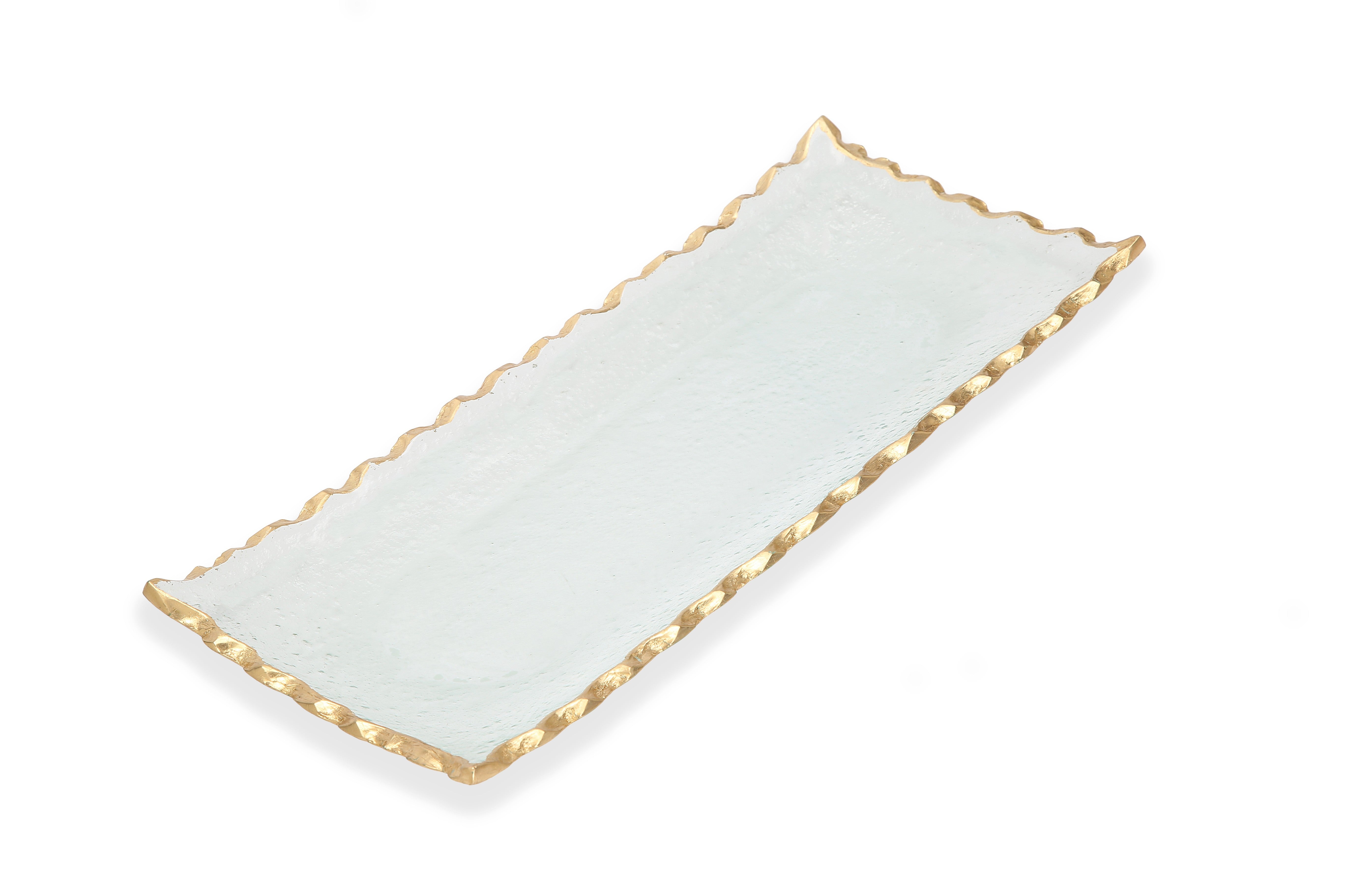 Glass Oblong Tray with Gold Edge 14"L 6.75"W
