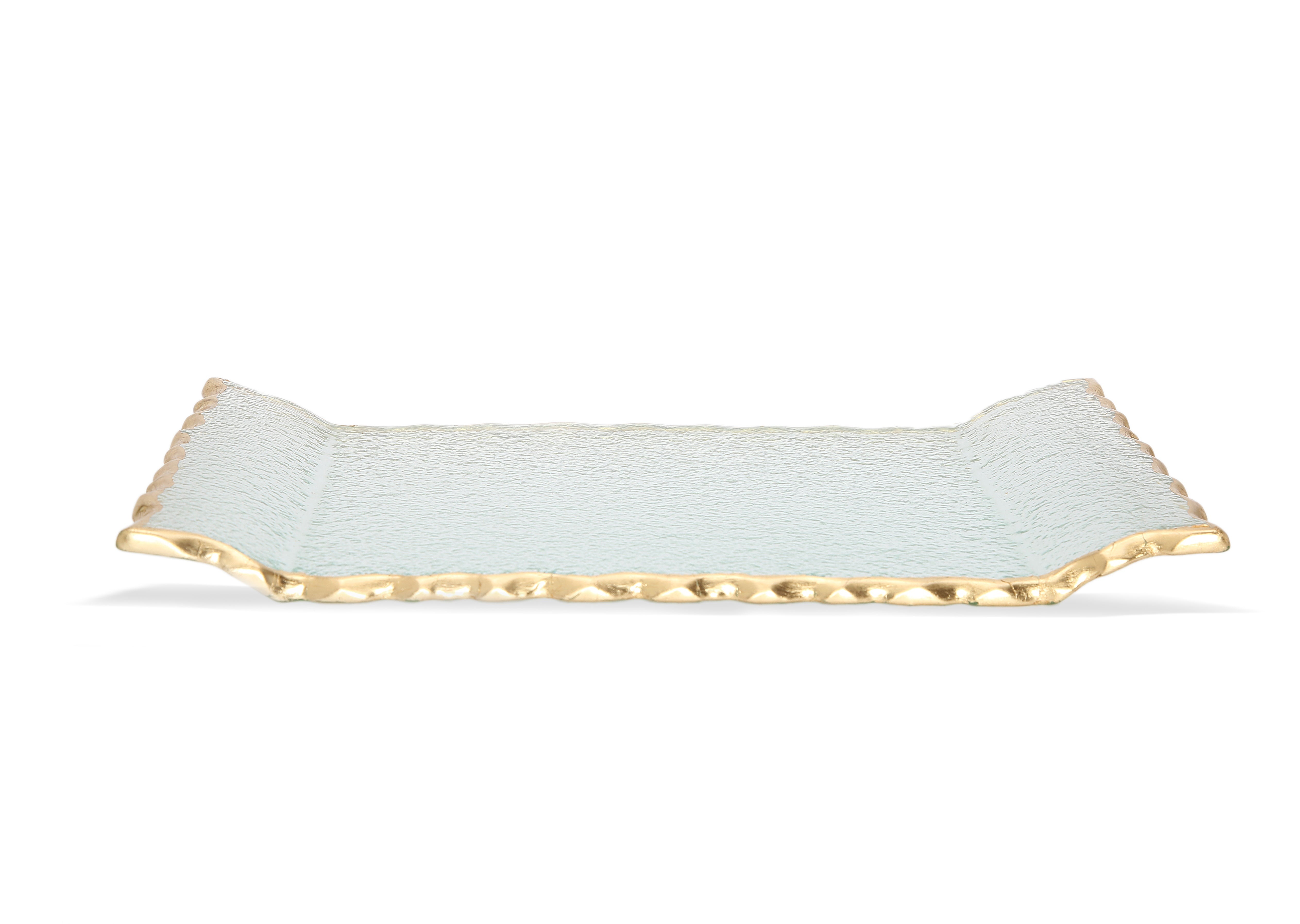Glass Oblong Tray with Gold Edge 11"L 6.5"W