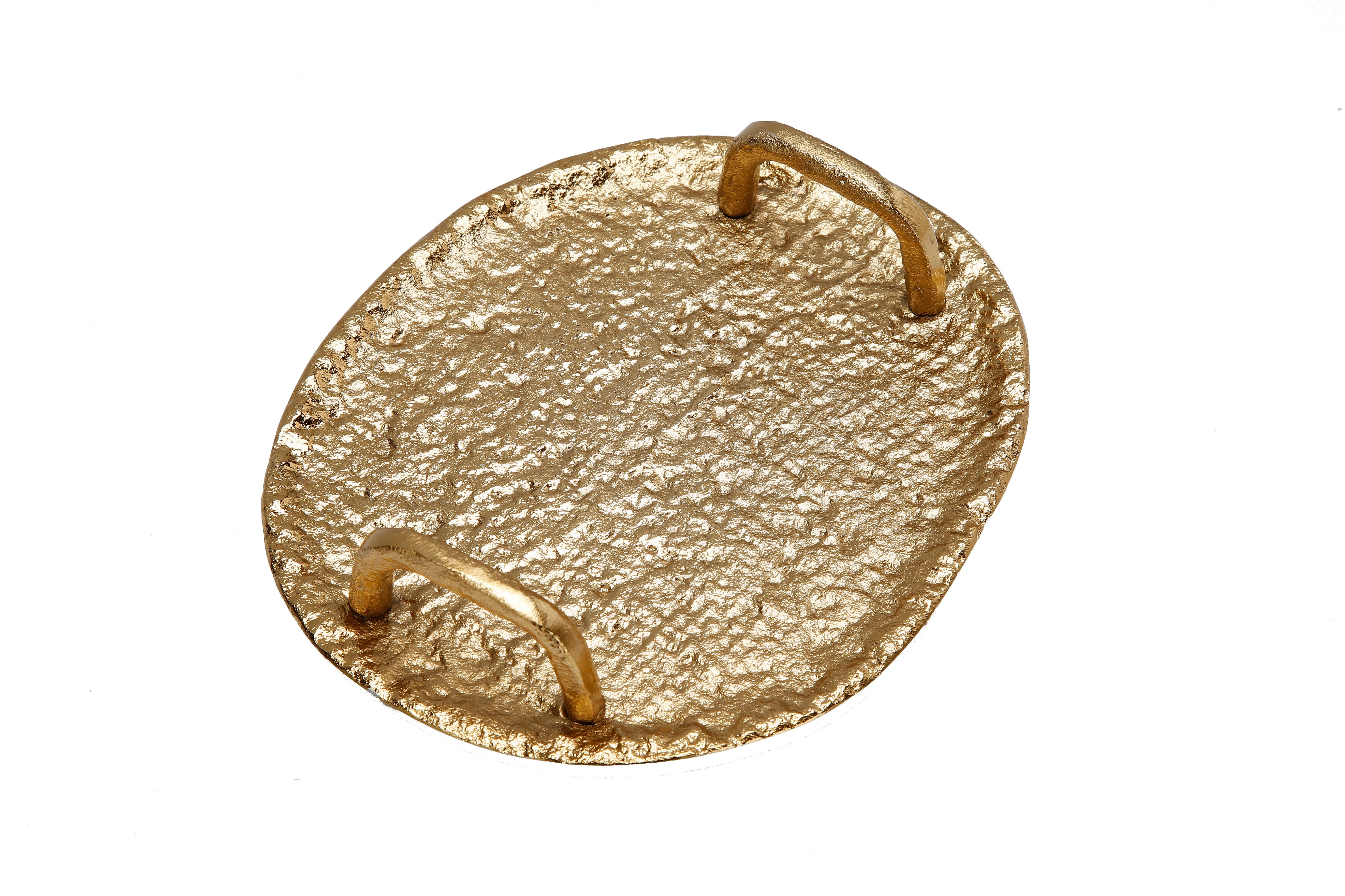 Textured Gold Round Tray with Handles - 8.25"L x 7"W