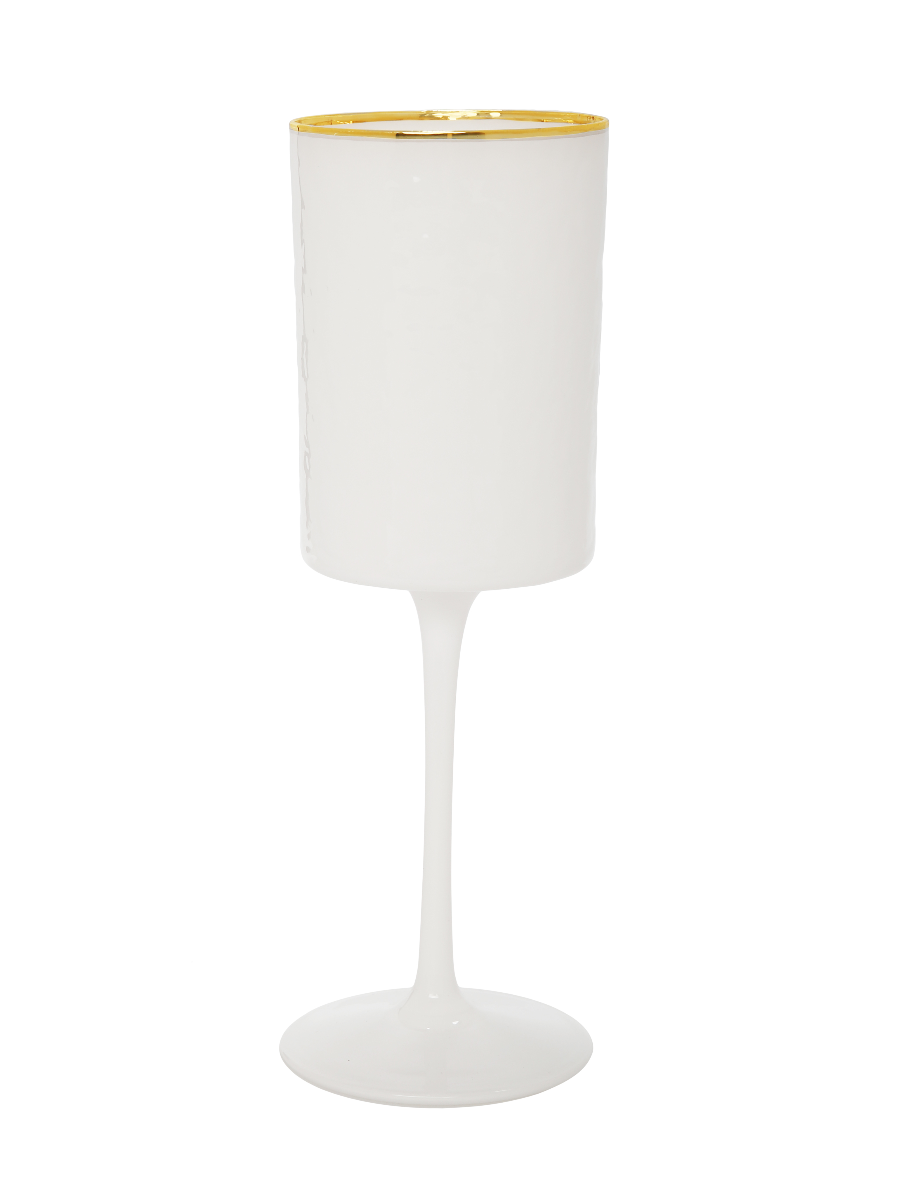 Set of 6 White Square Shaped Water Glasses with Gold Rim