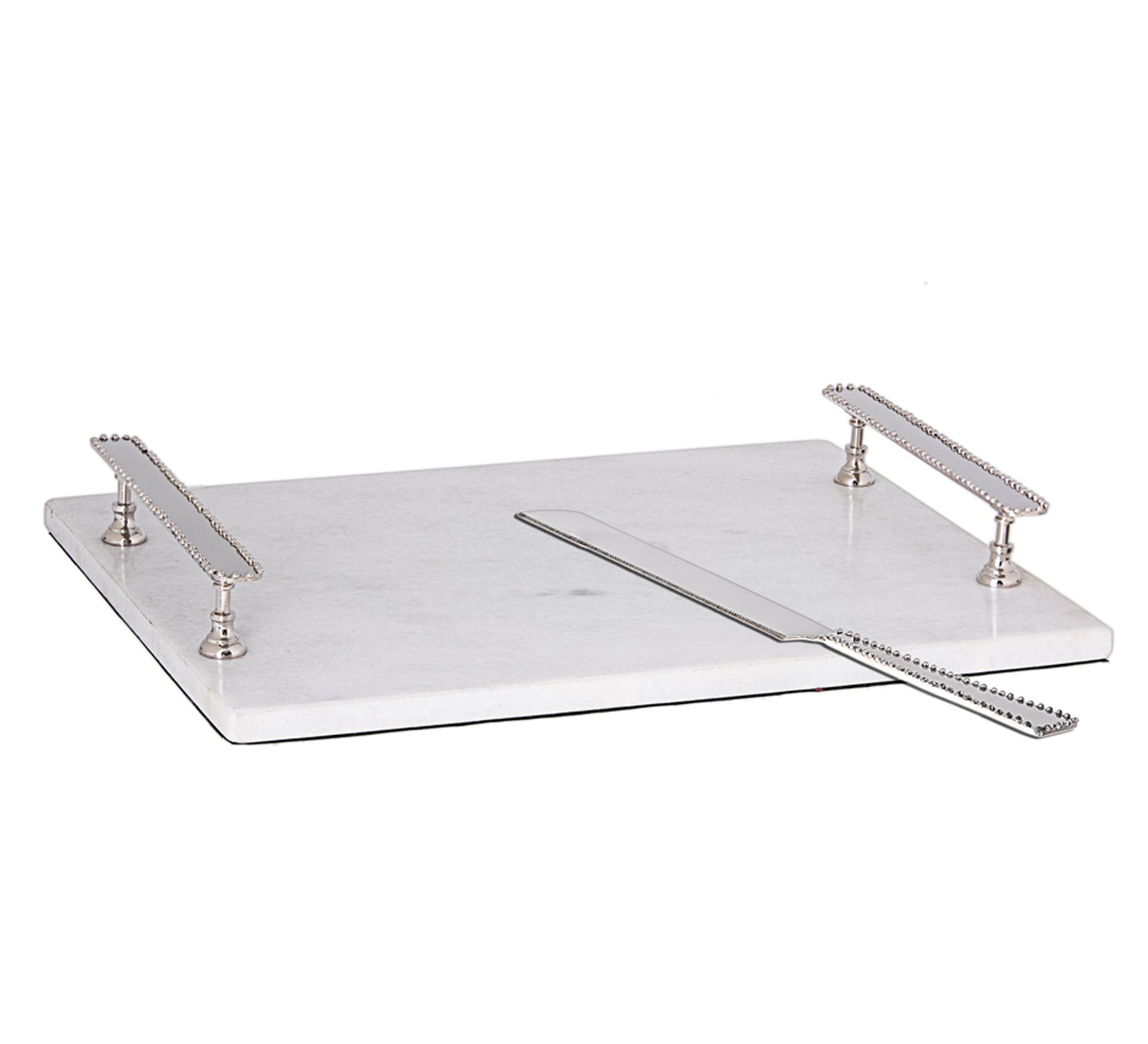 White Marble Challah Tray w Knife