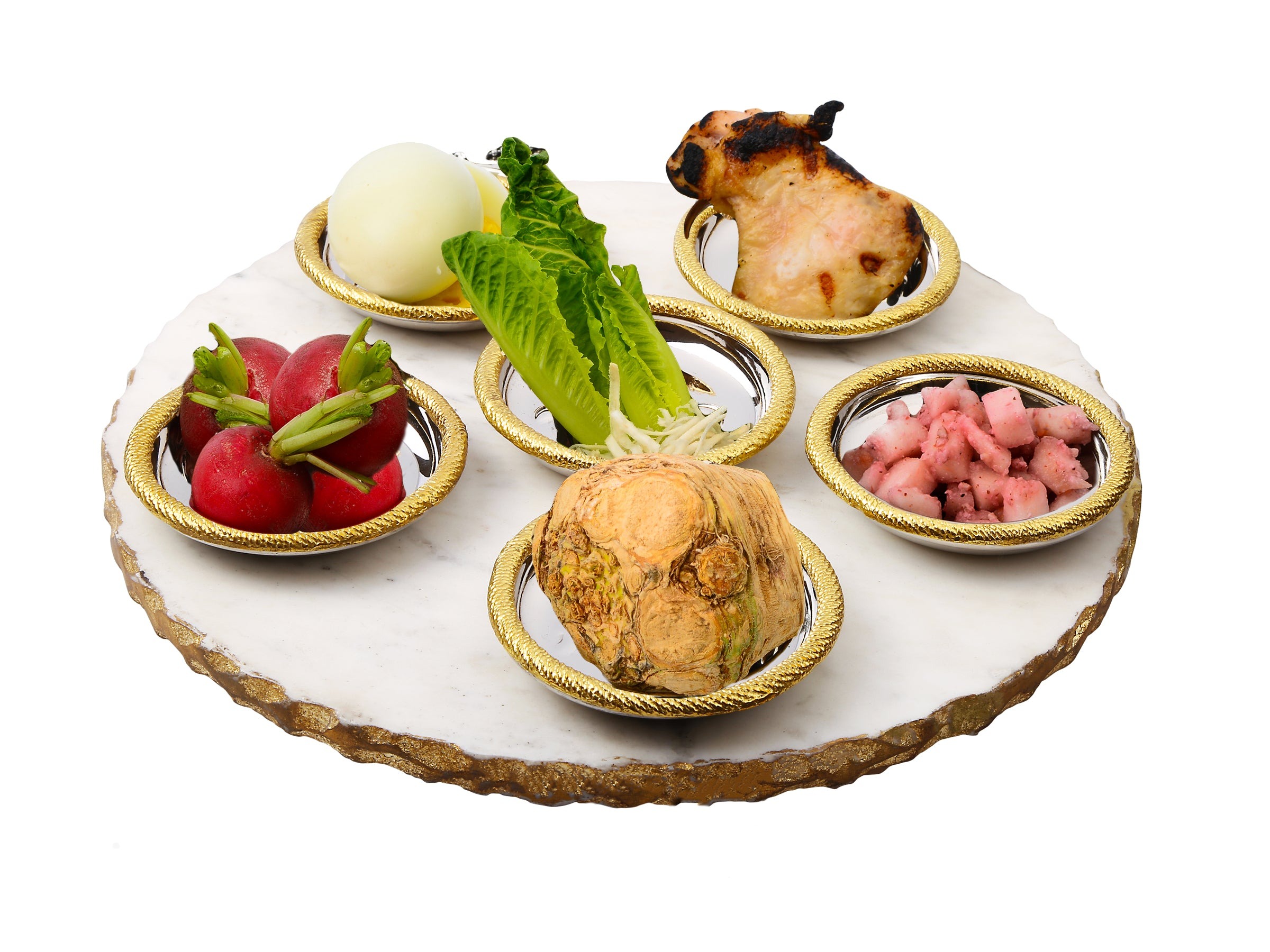 Round Marble Seder Tray with 6 Bowls