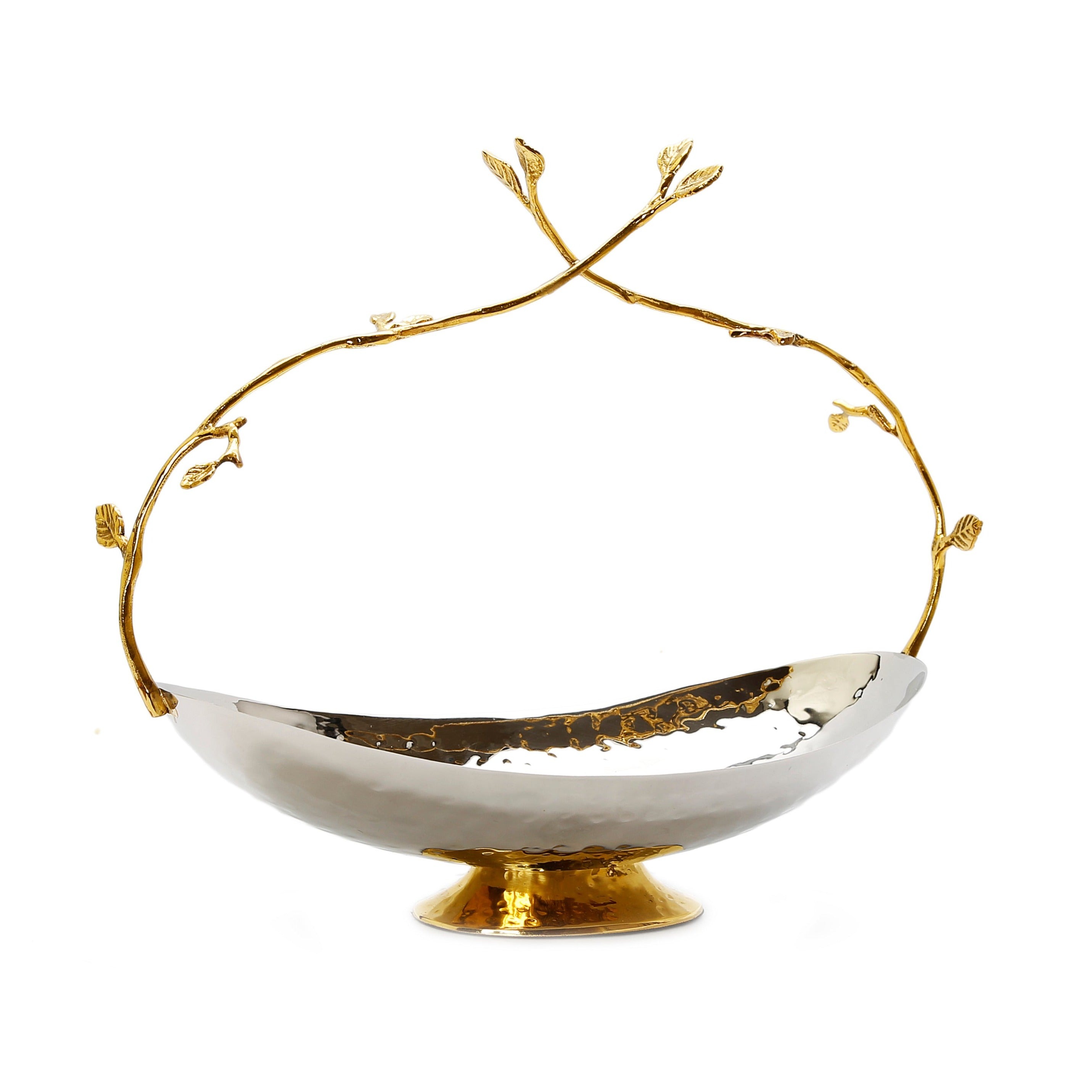 Stainless Steel Basket with Gold Twig Handle - 13"L x 7"W x 11.75"H