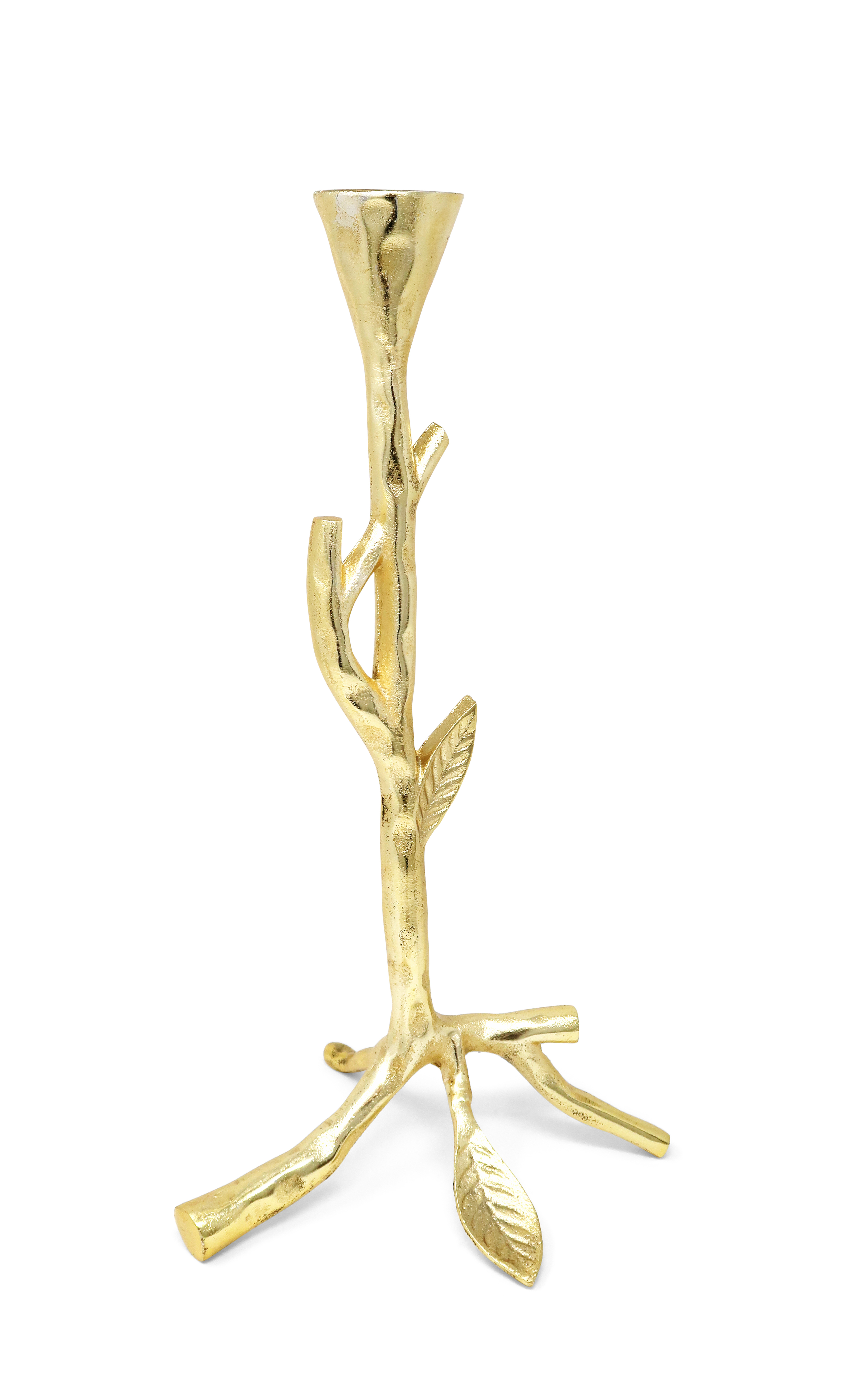 Gold Taper Candle Holder with Branch Design, 2 sizes