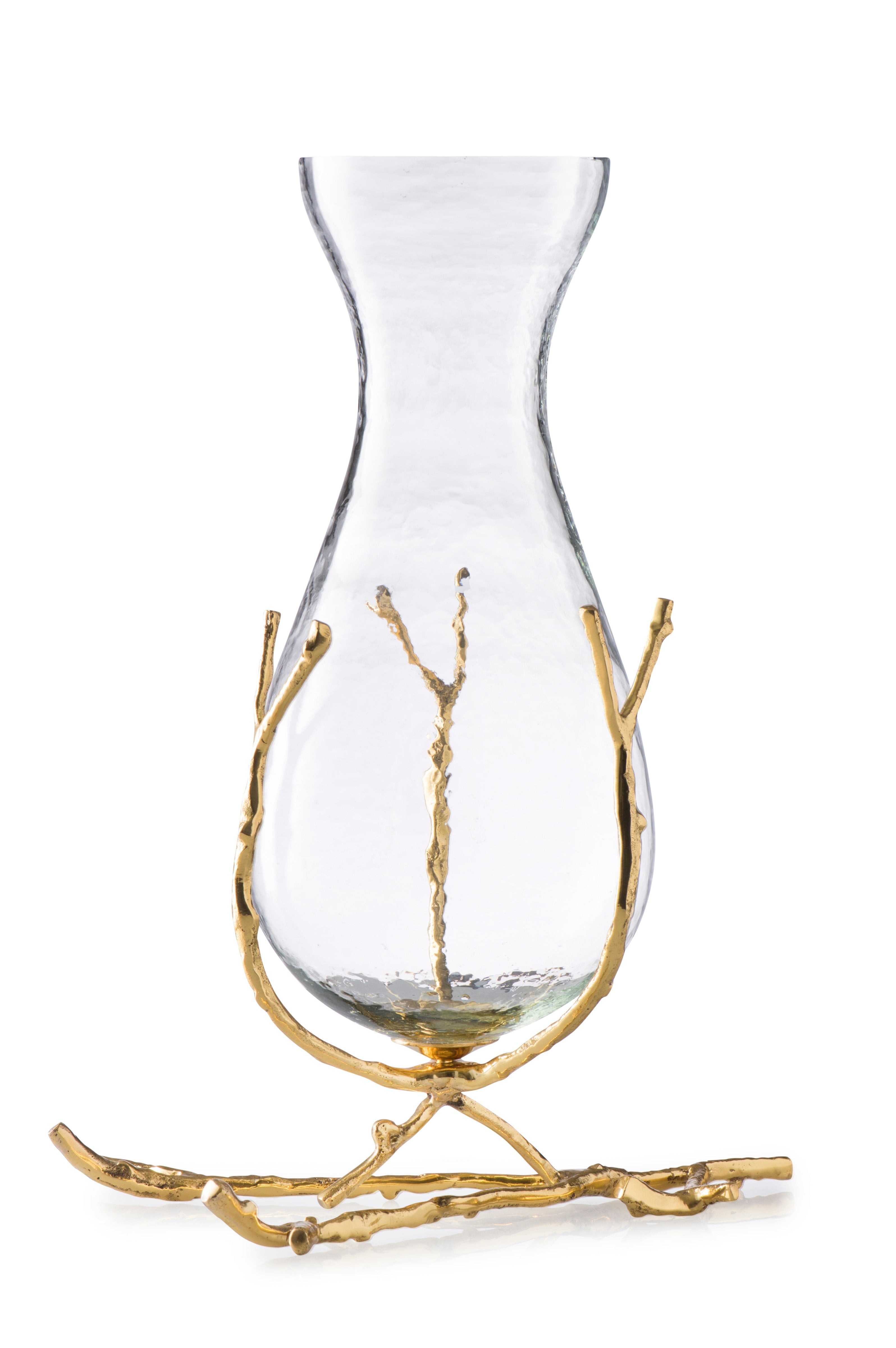 Glass Vase with Gold Twig Base -11"L x 8"W x 14"H