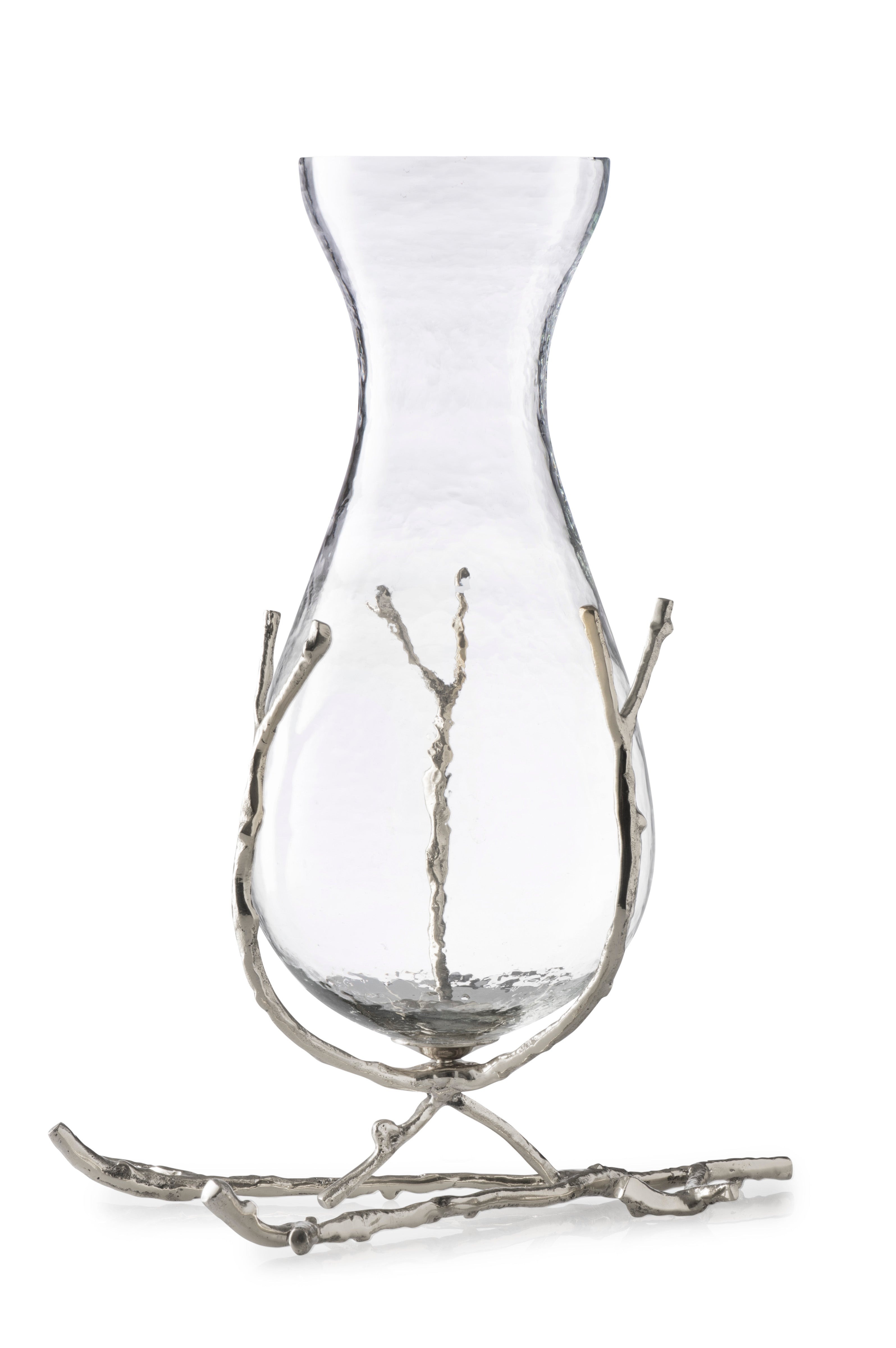 Glass Vase with Silver Twig Base -11"L x 8"W x 14"H
