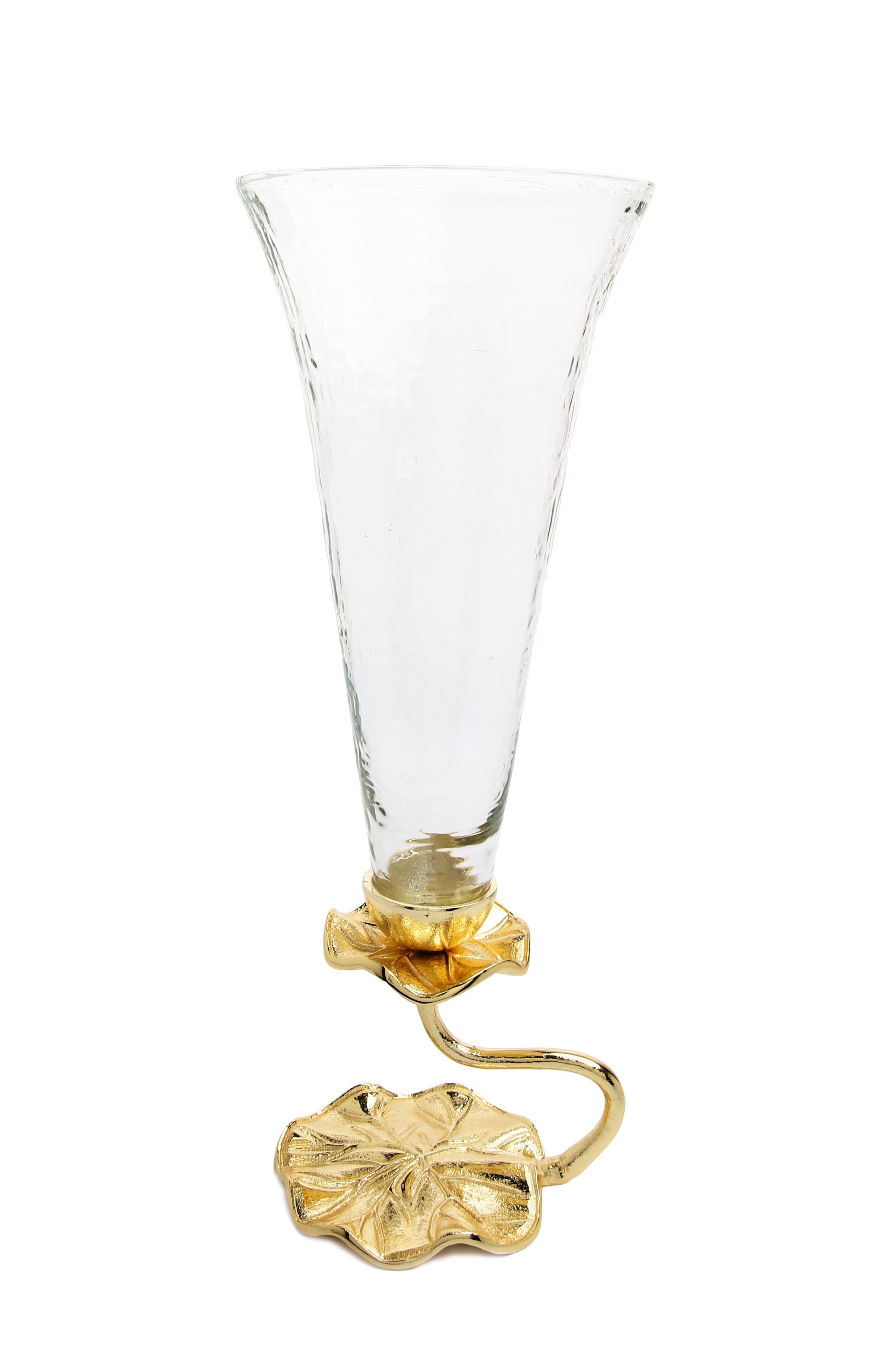 17.75" Glass Vase with Gold Lotus Flower Design