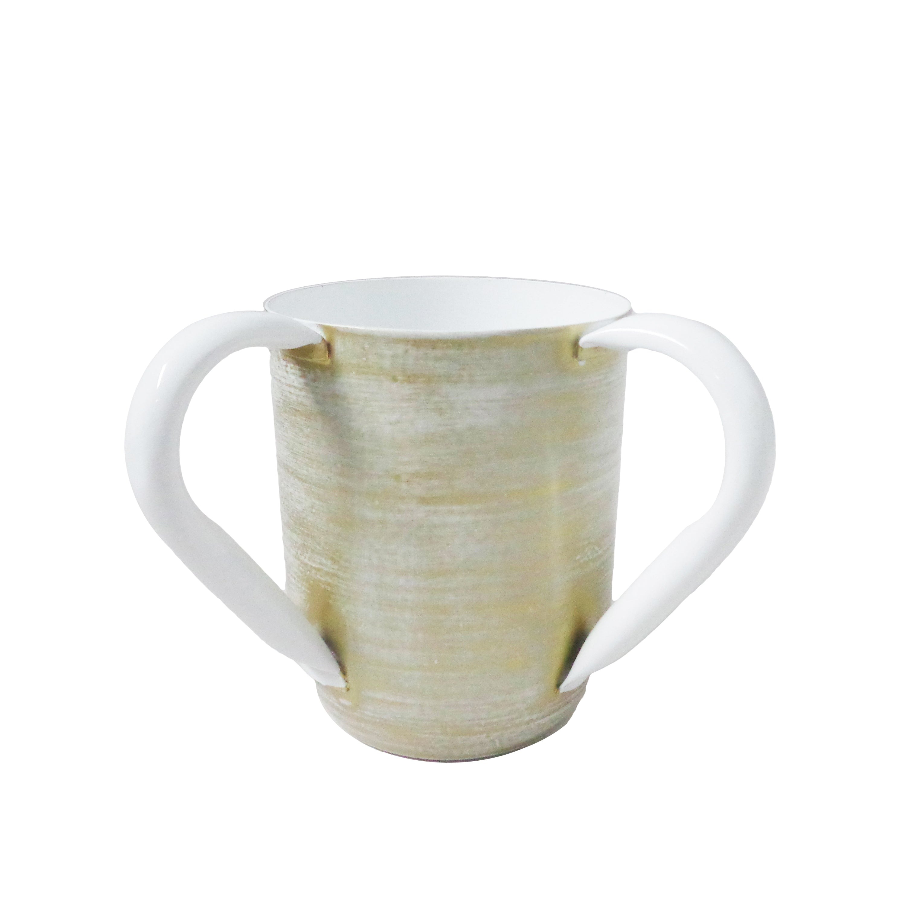 White and Green Ceramic Wash Cup- 5"D x 4"H