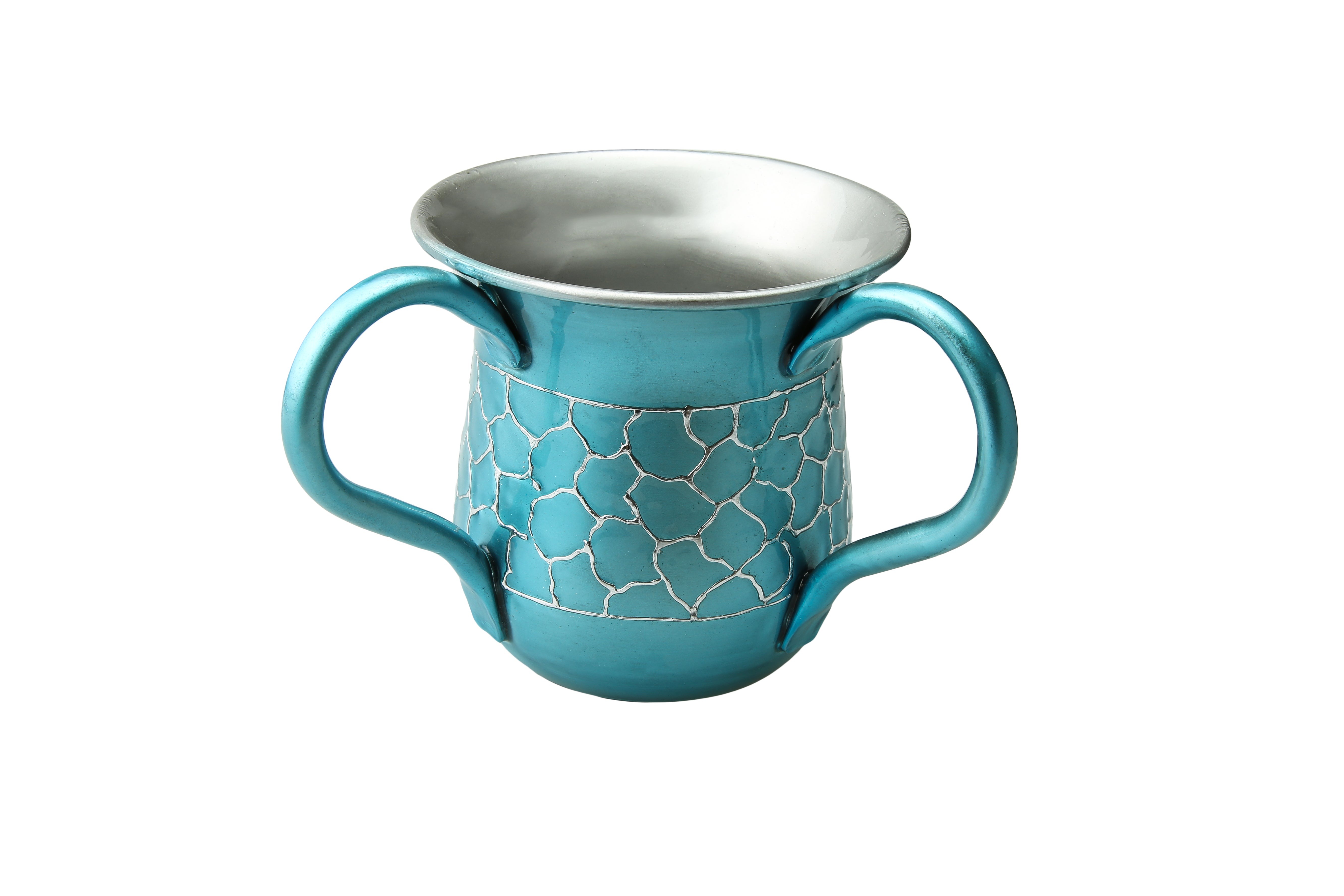 Teal Wash Cup with Design-4"D x 5.5"H
