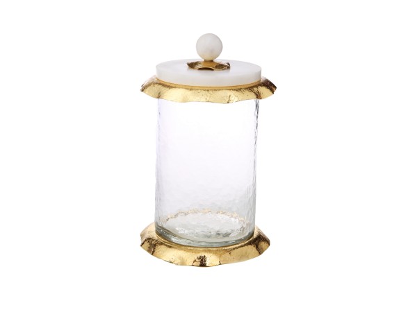 Small Glass Canister with Marble and Gold Lid - 4"D x 4"H