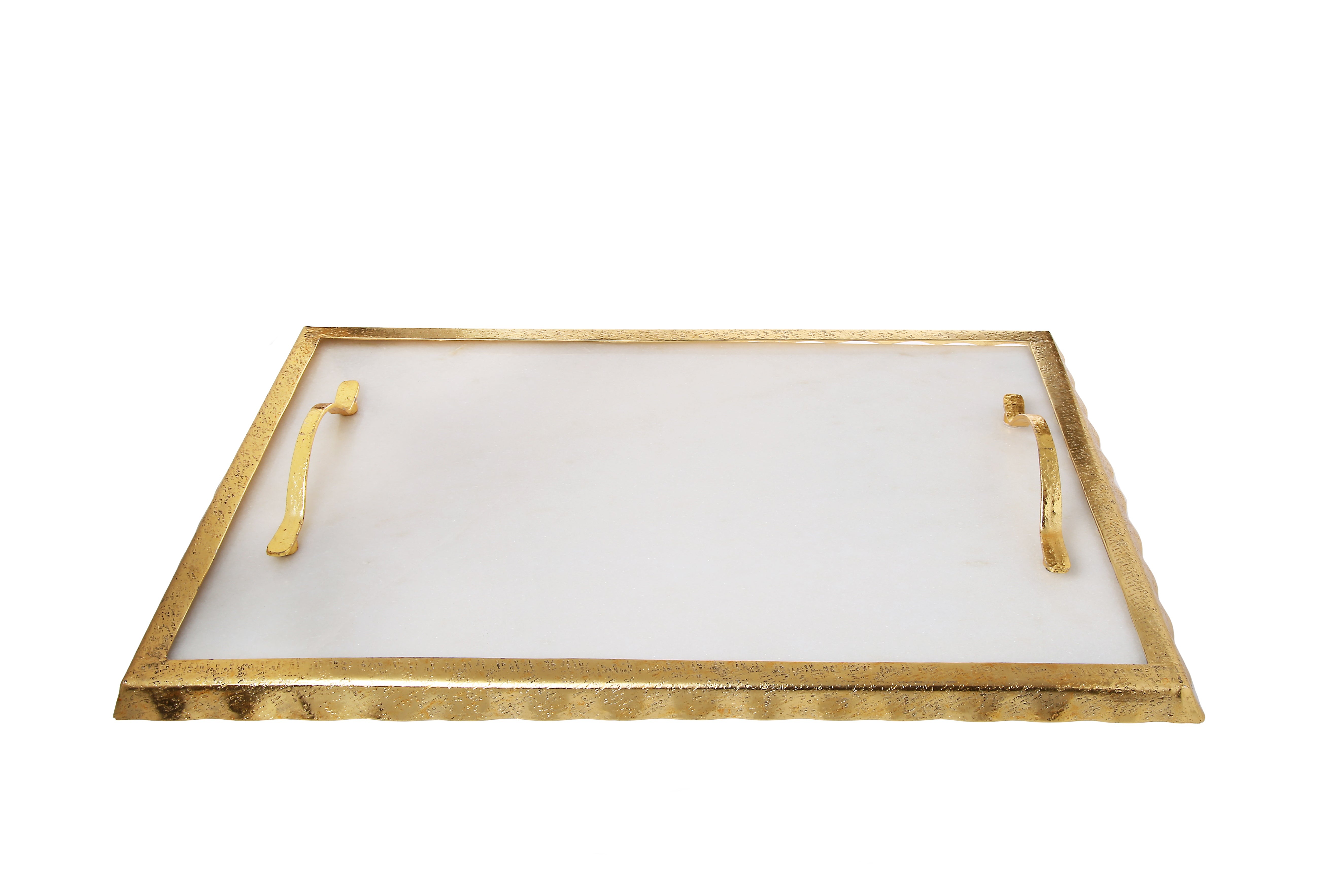 White Challah Tray with Gold Rim and Handles - 17 .25"L x 10.25"W x 1.5"H
