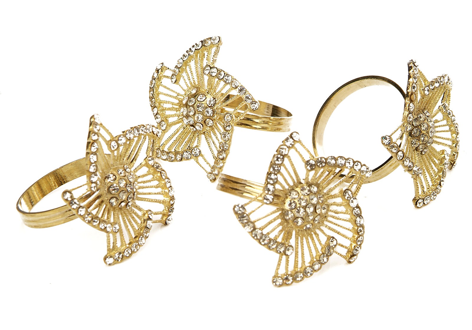 Set of 4 Gold Napkin Rings-Leaf Design