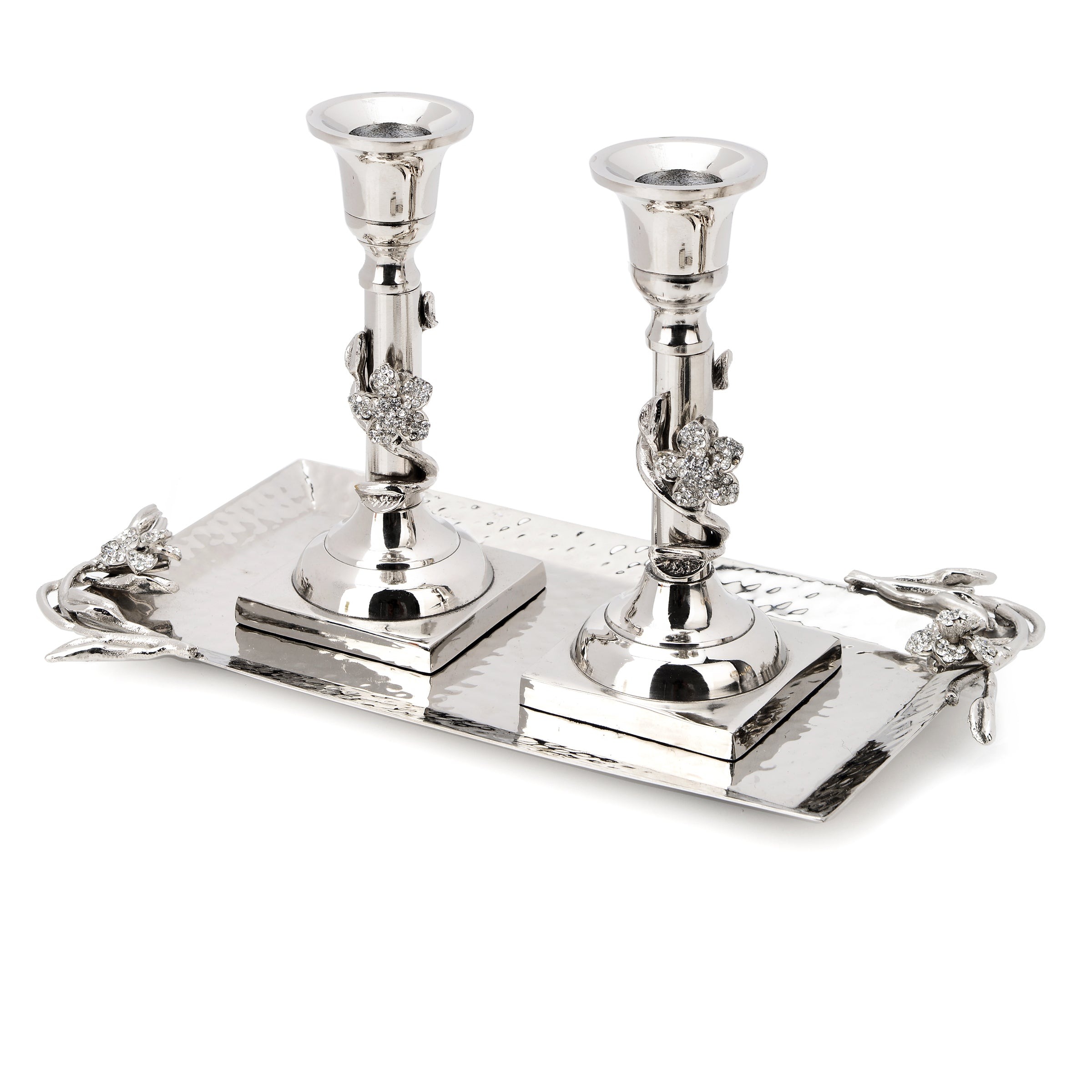 Tray w Two Candlesticks-Jeweled Flower 10"L x 5"W Candle 5.75"H
