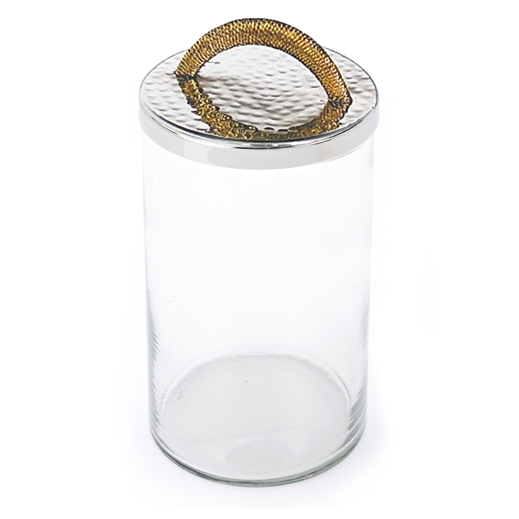 Small Glass Jar with Stainless Steel Lid with Gold Handle - Goldtone Collection - 4"D x 6.5"H