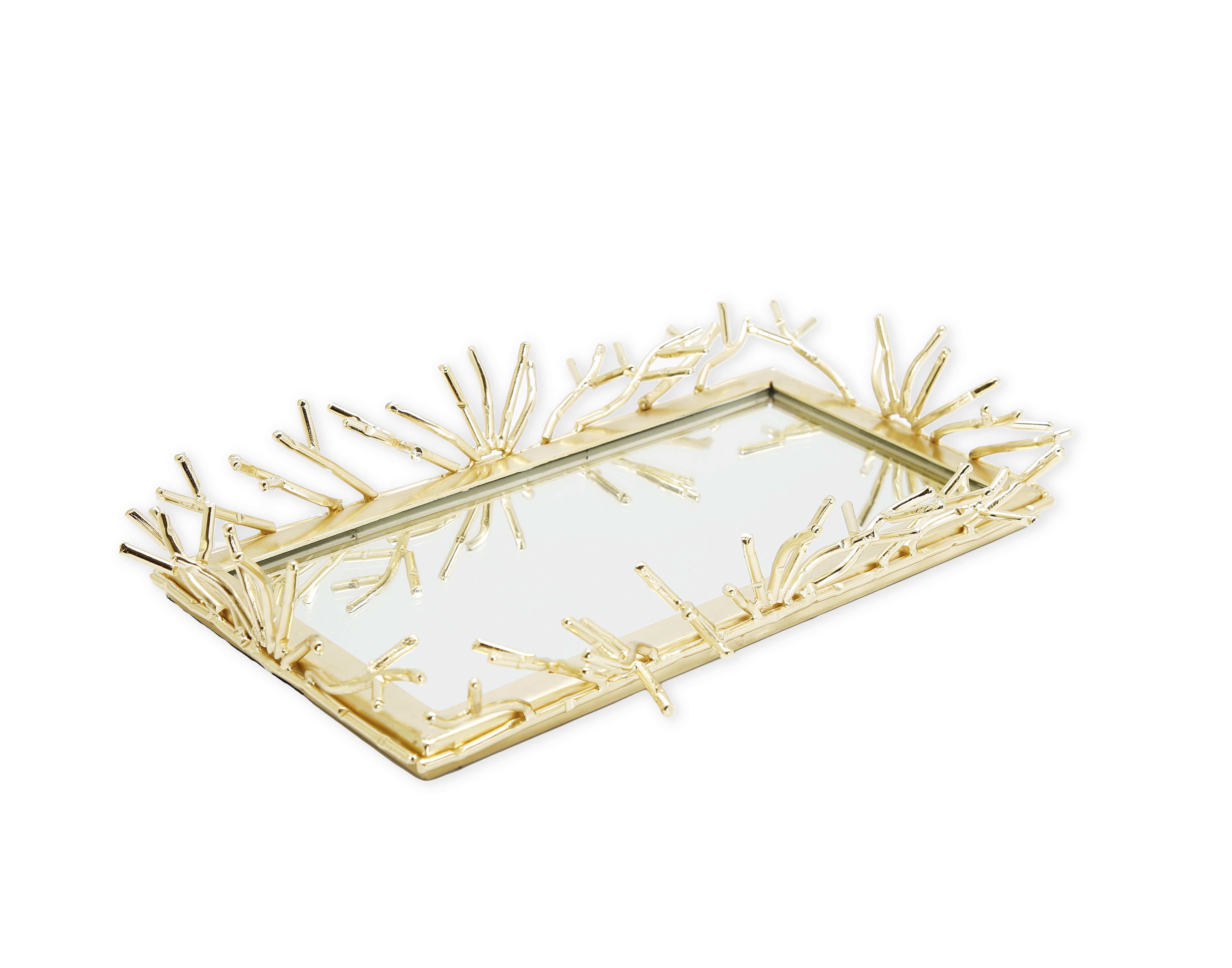 Rectangular Decorative Mirrror Tray with Gold Design BorderMedium