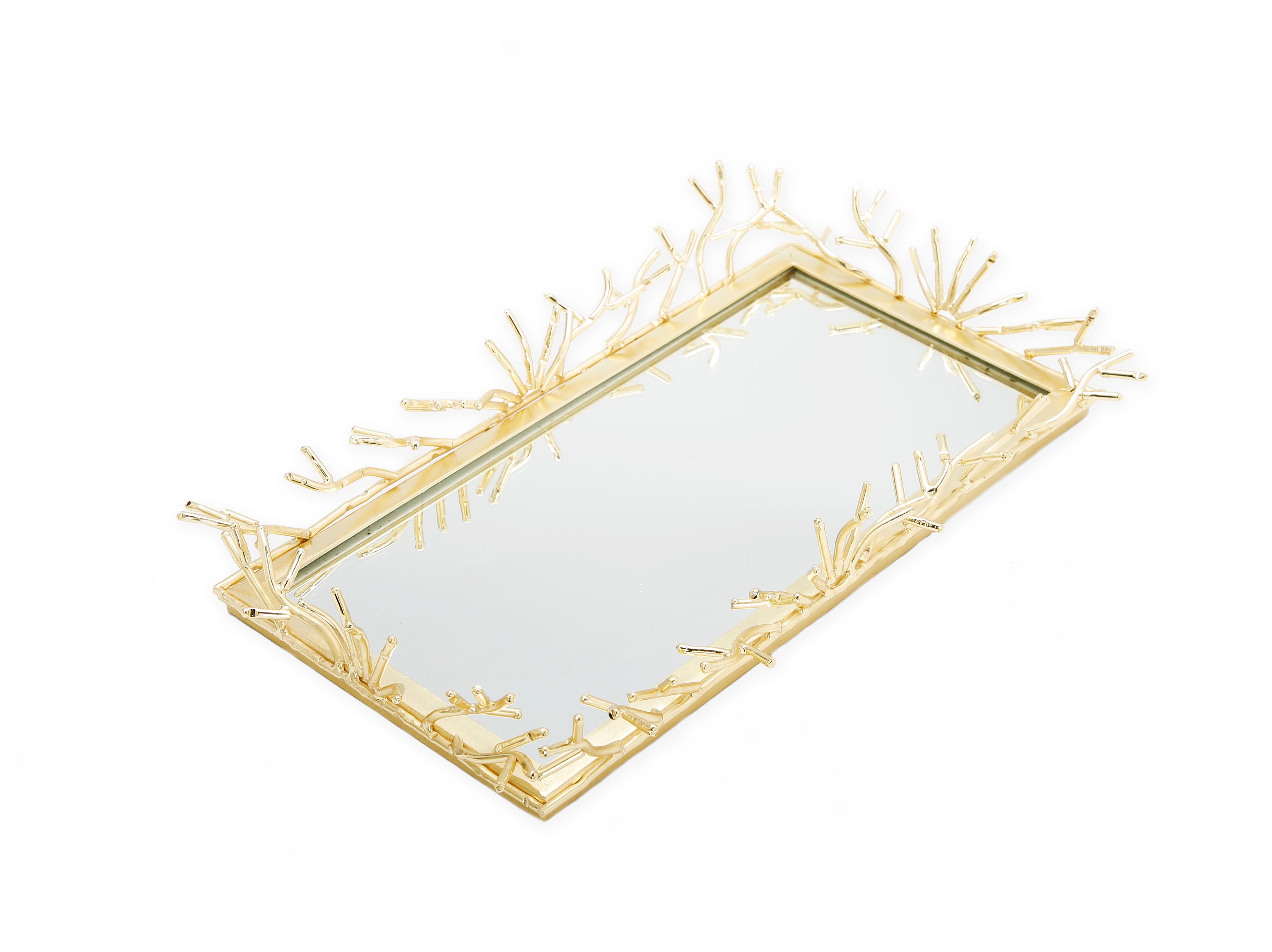Rectangular Decorative Mirrror Tray with Gold Design BorderLarge