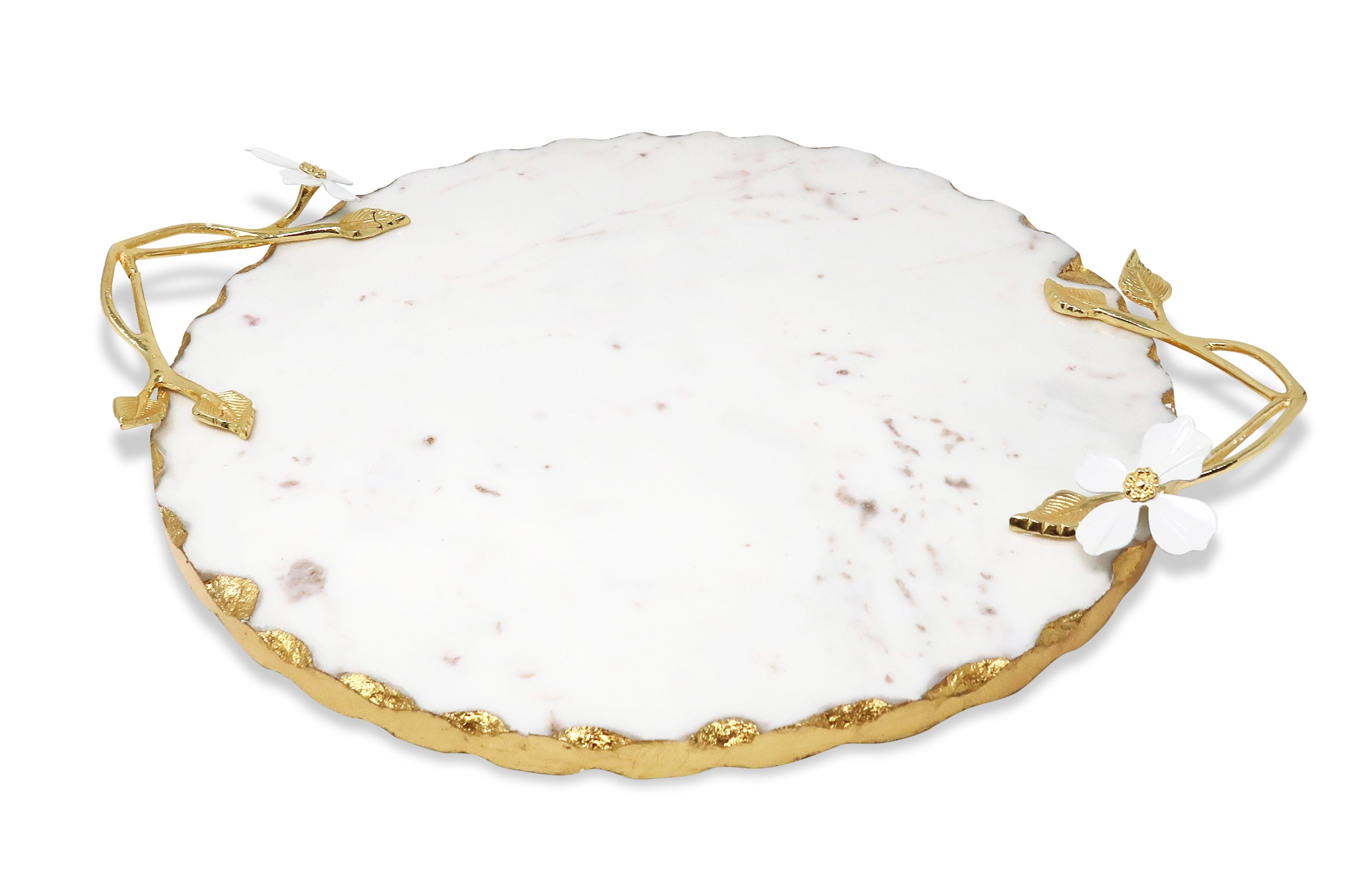 Marble Round tray jewel flower design