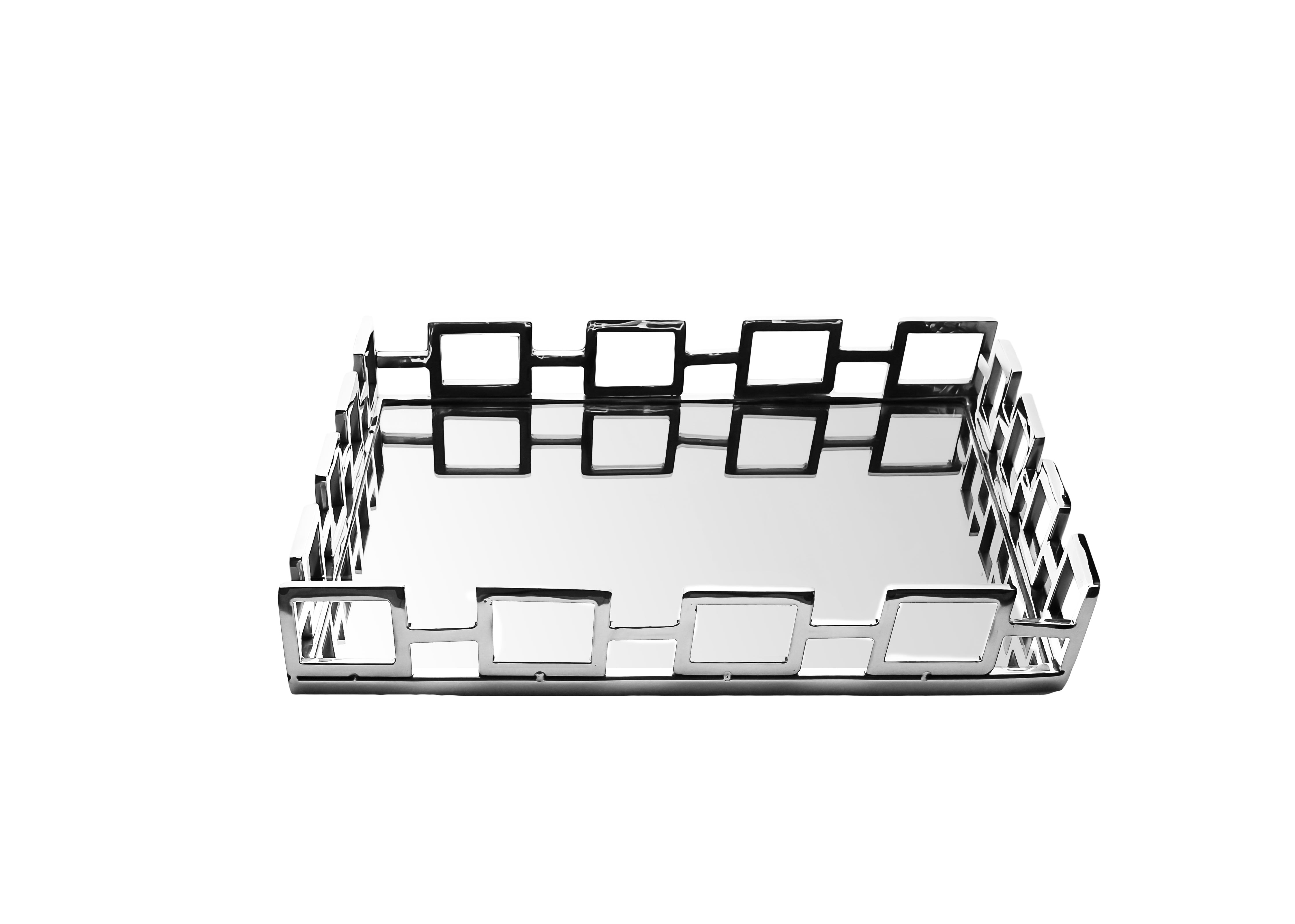 Square Mirror Tray with Square Shaped Loop Design- 14"L x 14"W x 2"H