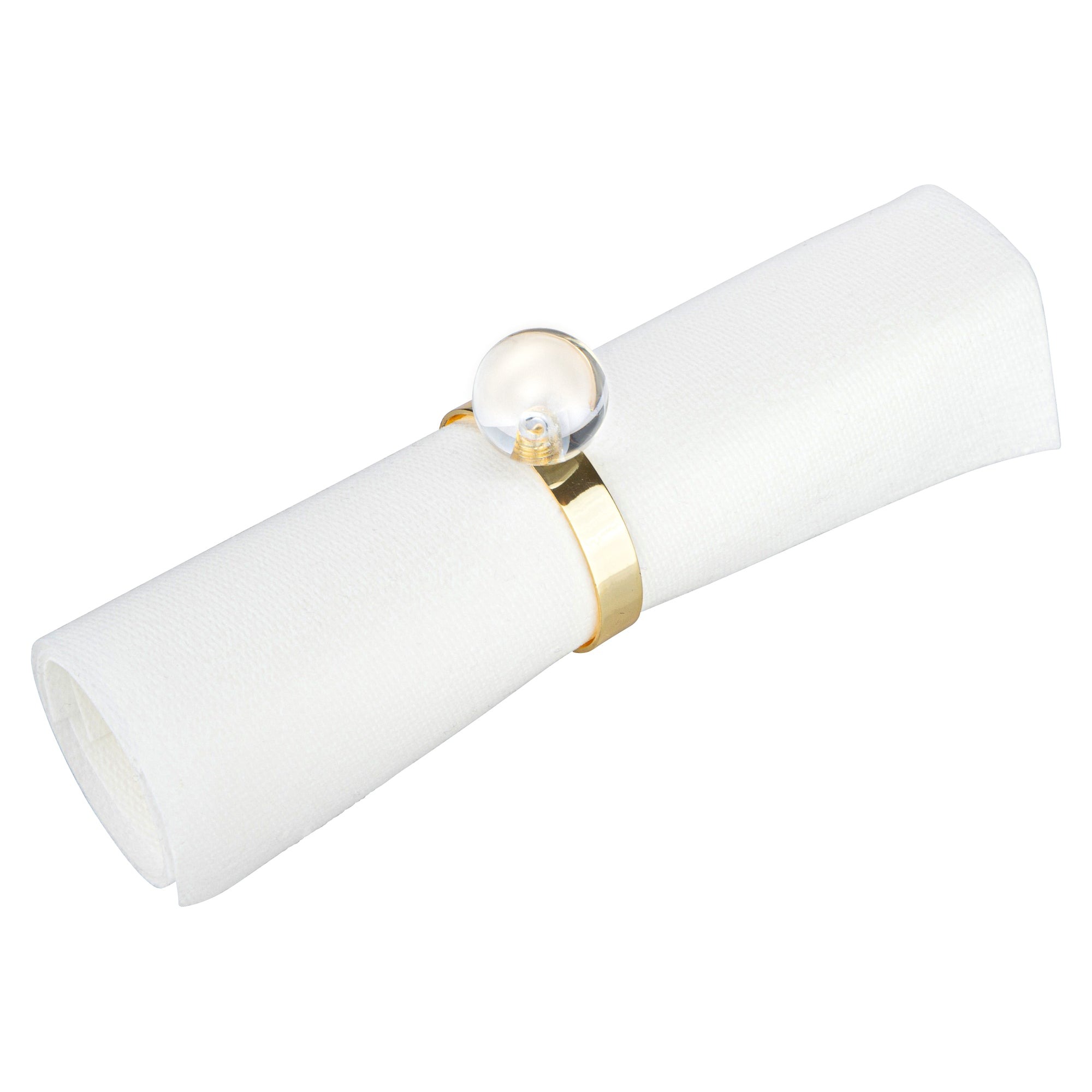 S/4 Napkin Rings Gold withClear Ball Detail - 2"