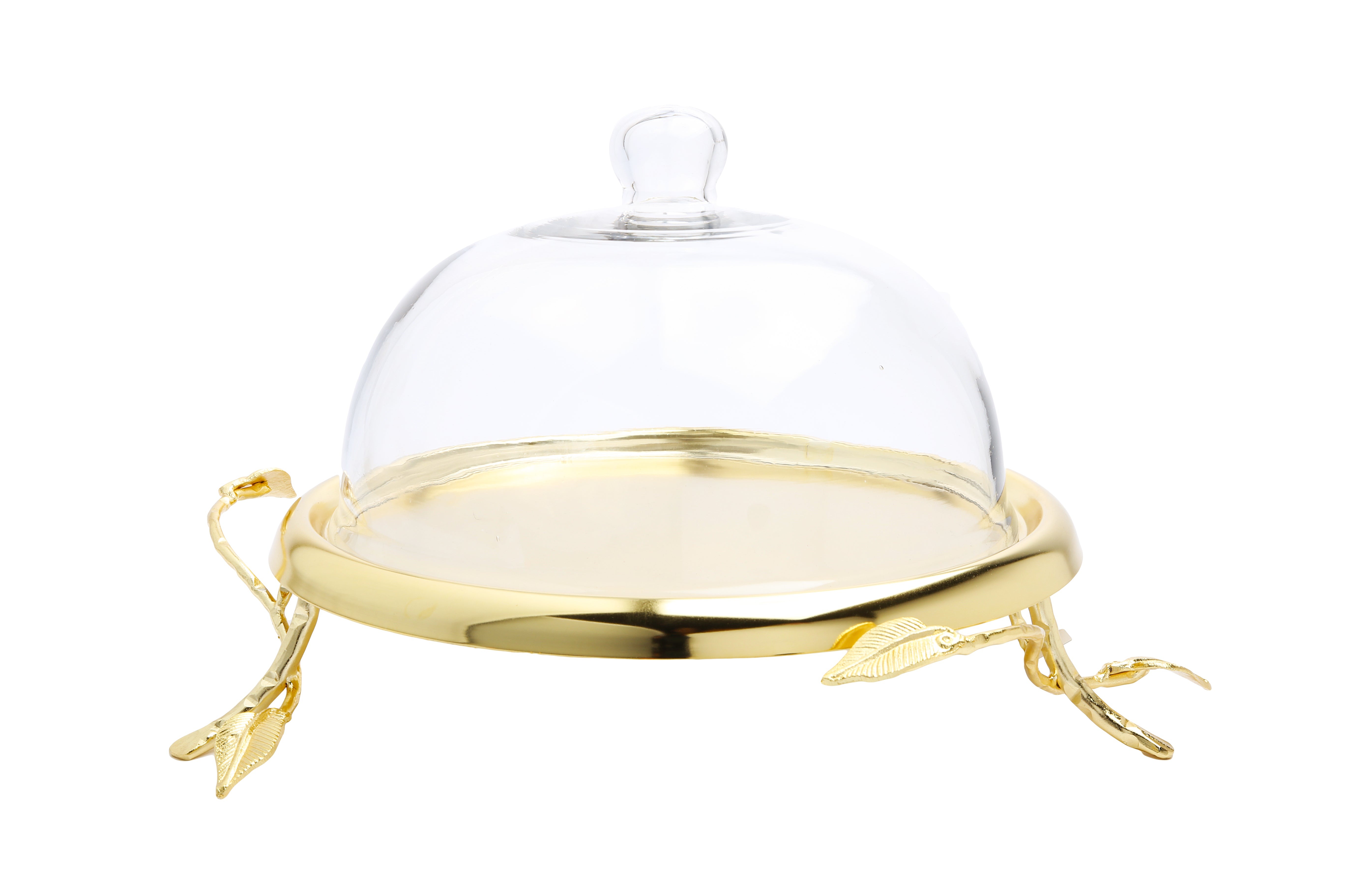10.5" Gold Leaf Cake Plate with Glass Dome