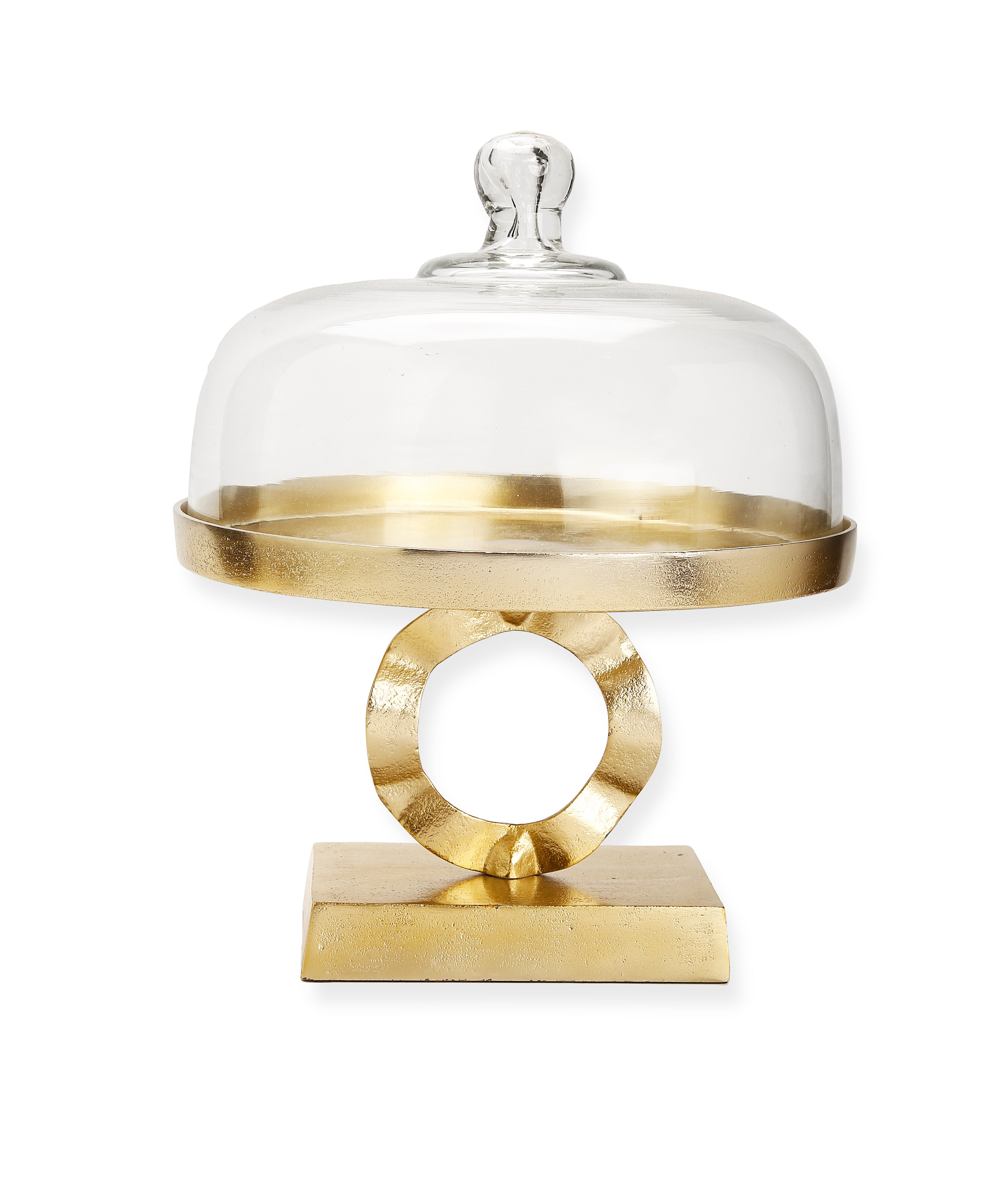 Glass Cake Dome on Gold Brass Loop Base - 10.5"D x 13.25"H