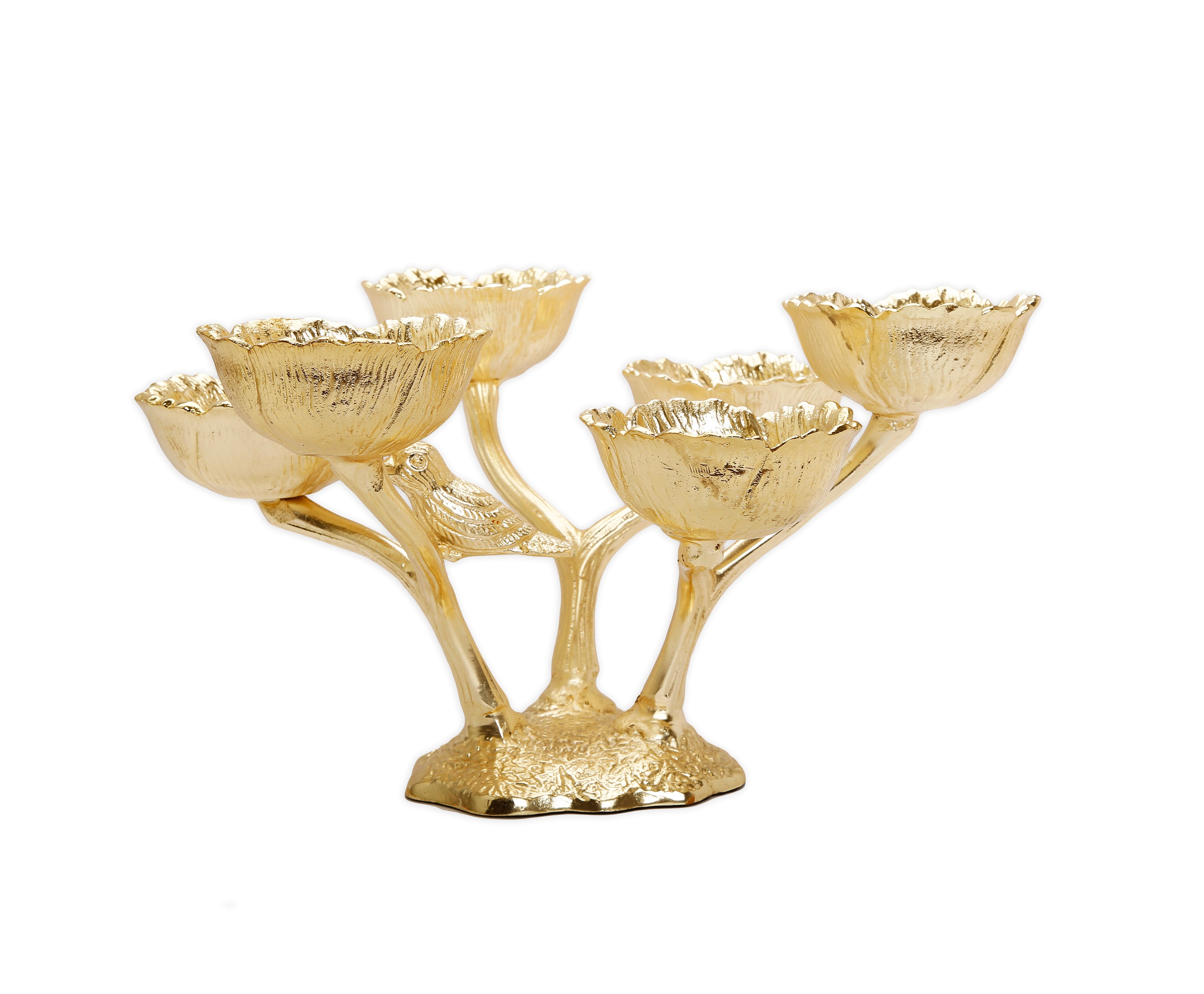 5 Bowl Gold Relish Dish with Birds Design - 14.5"L x 8.25"H