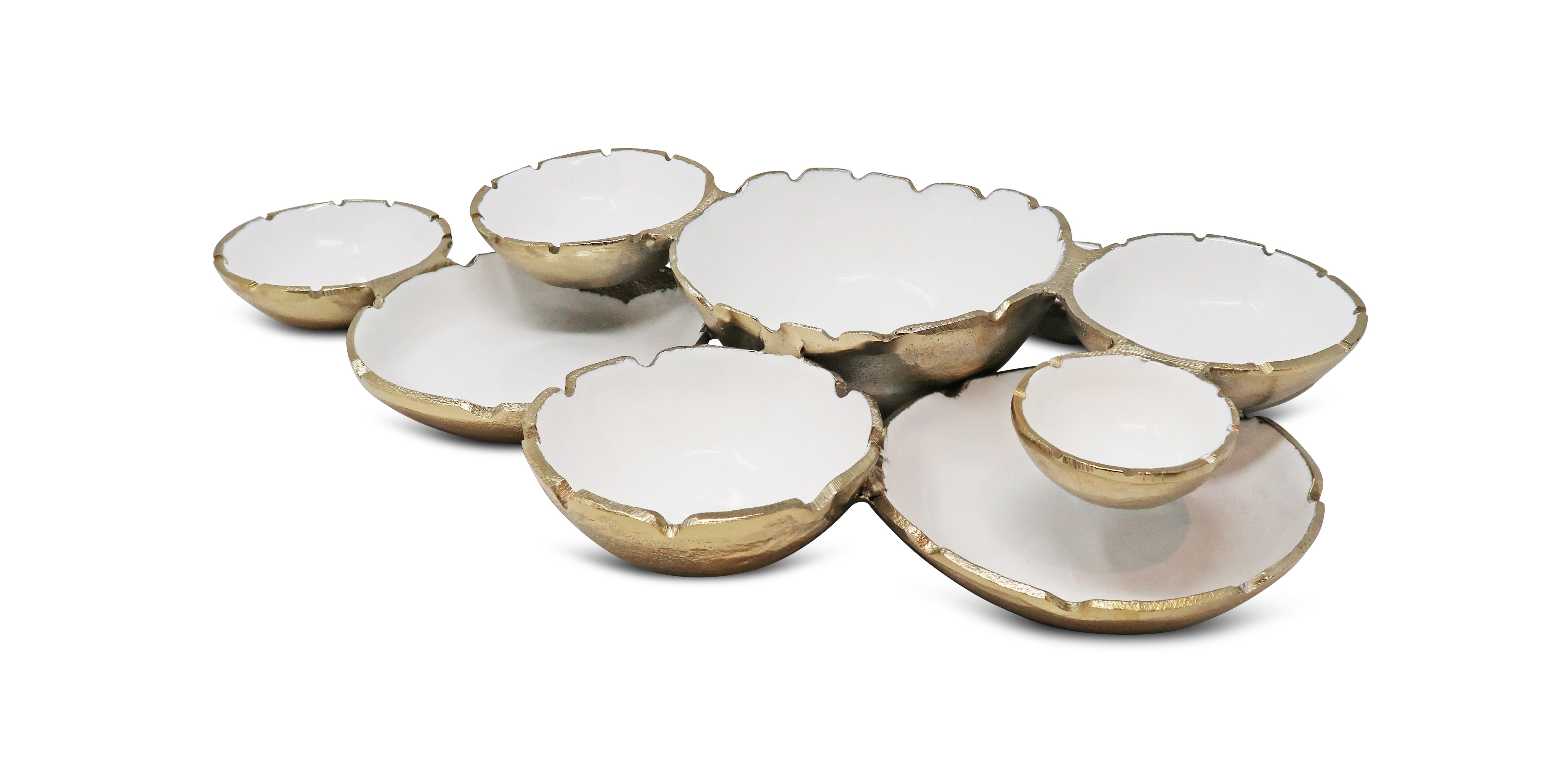 Multiple Cluster Bowl White and Gold Large