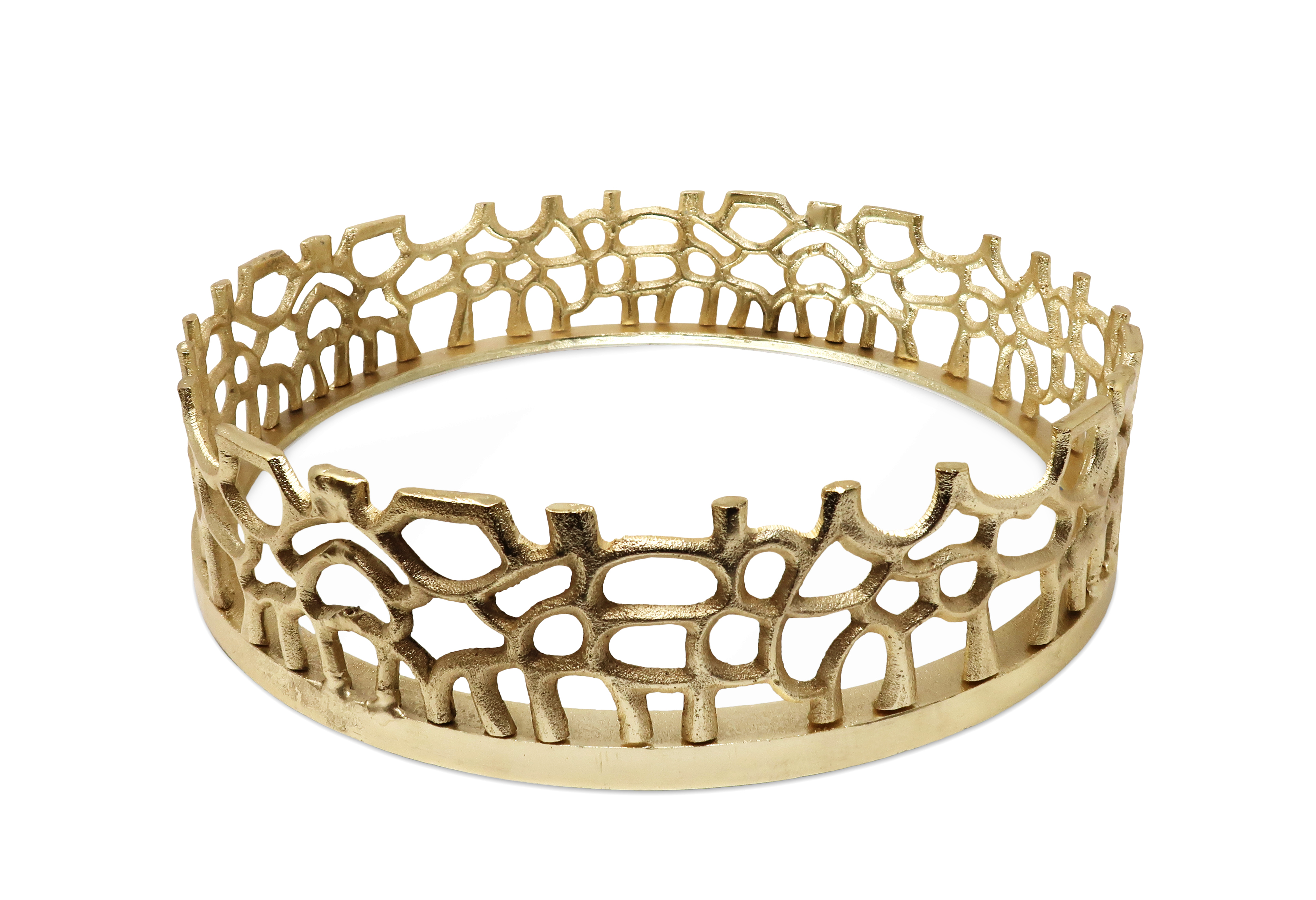 Round Gold Mirror Tray Lace Design 16"D