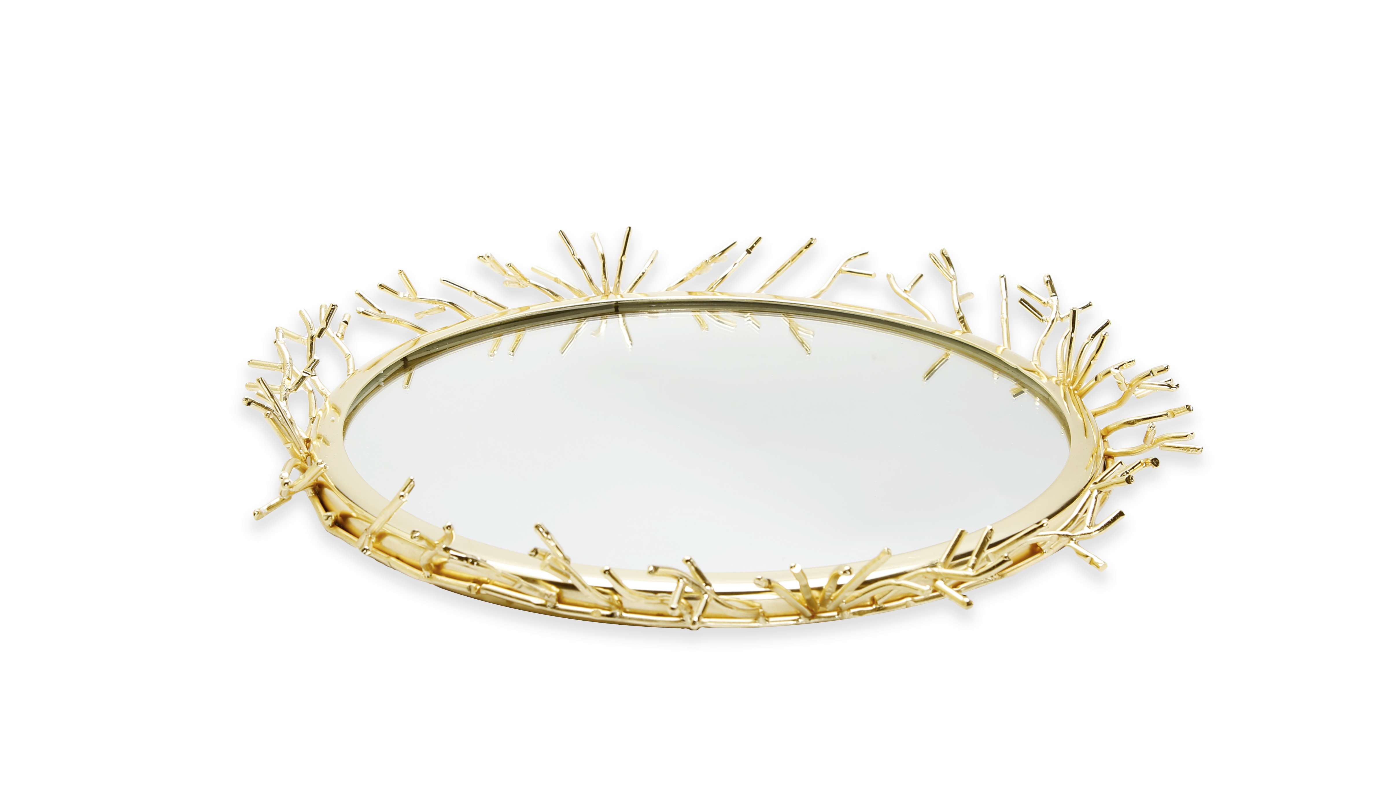 Decorative Round Mirrror Tray with Gold Design Border Medium