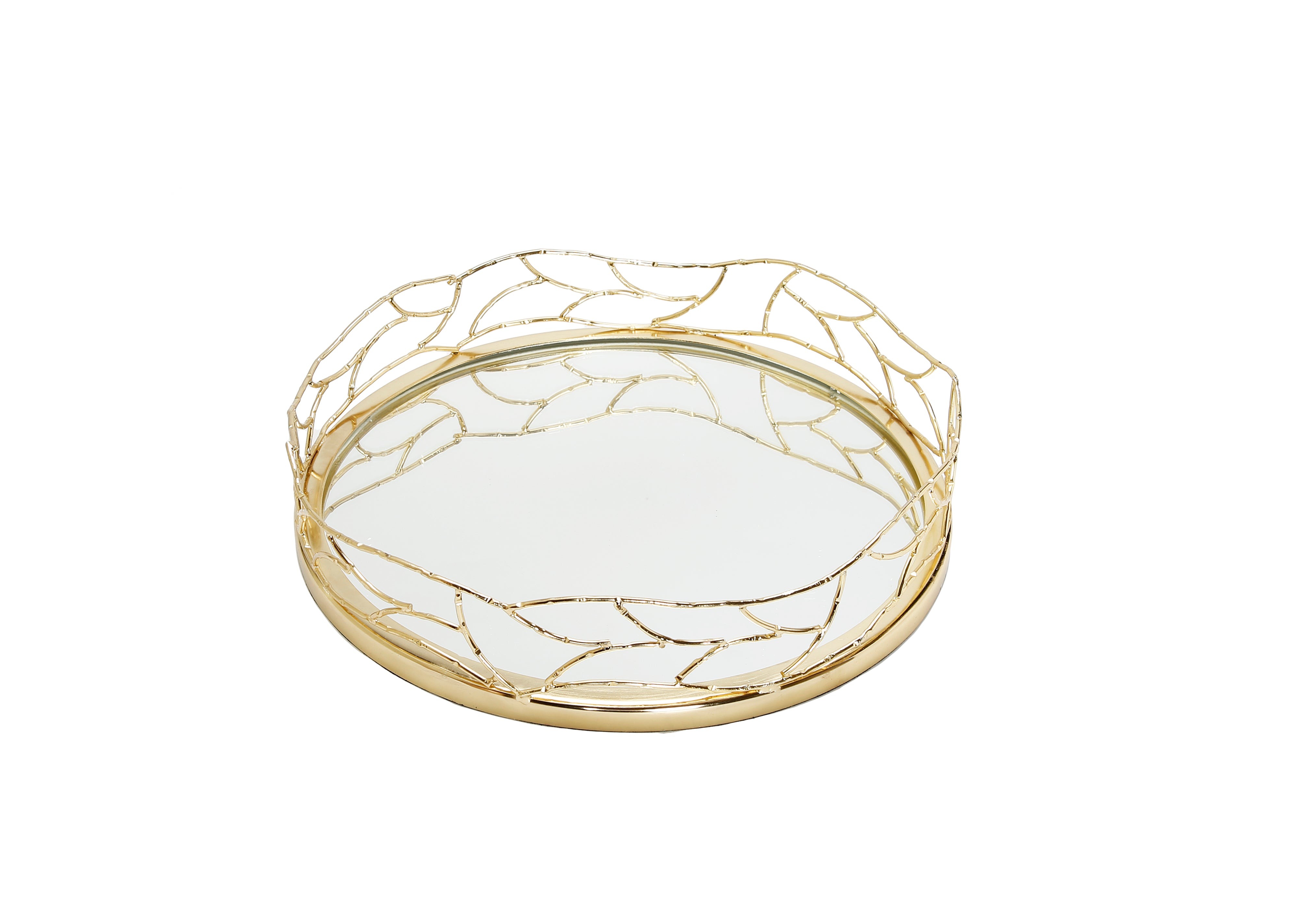 Round Mirror tray gold Mesh design 14"