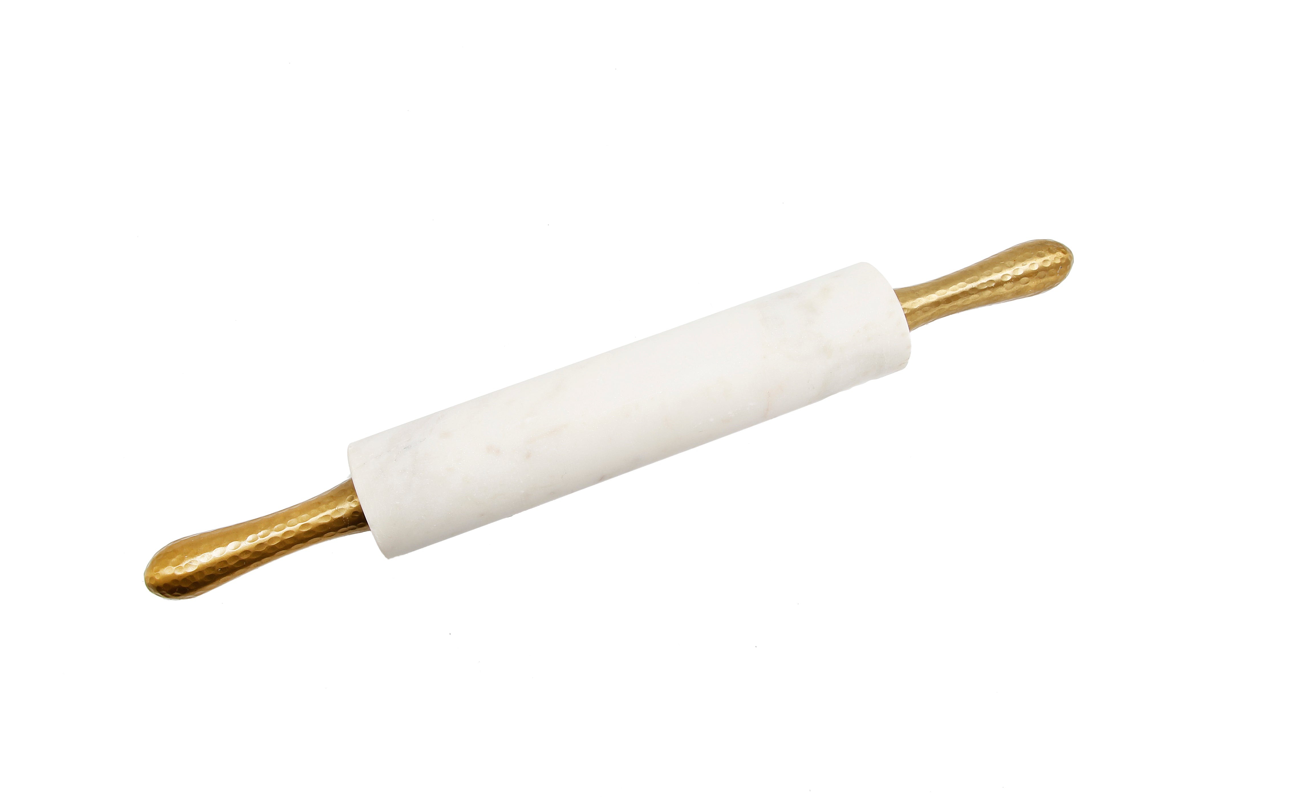 White Marble Rolling Pin Hammered Handles and Base Pin-10" Handles are 4" Base- 6"
