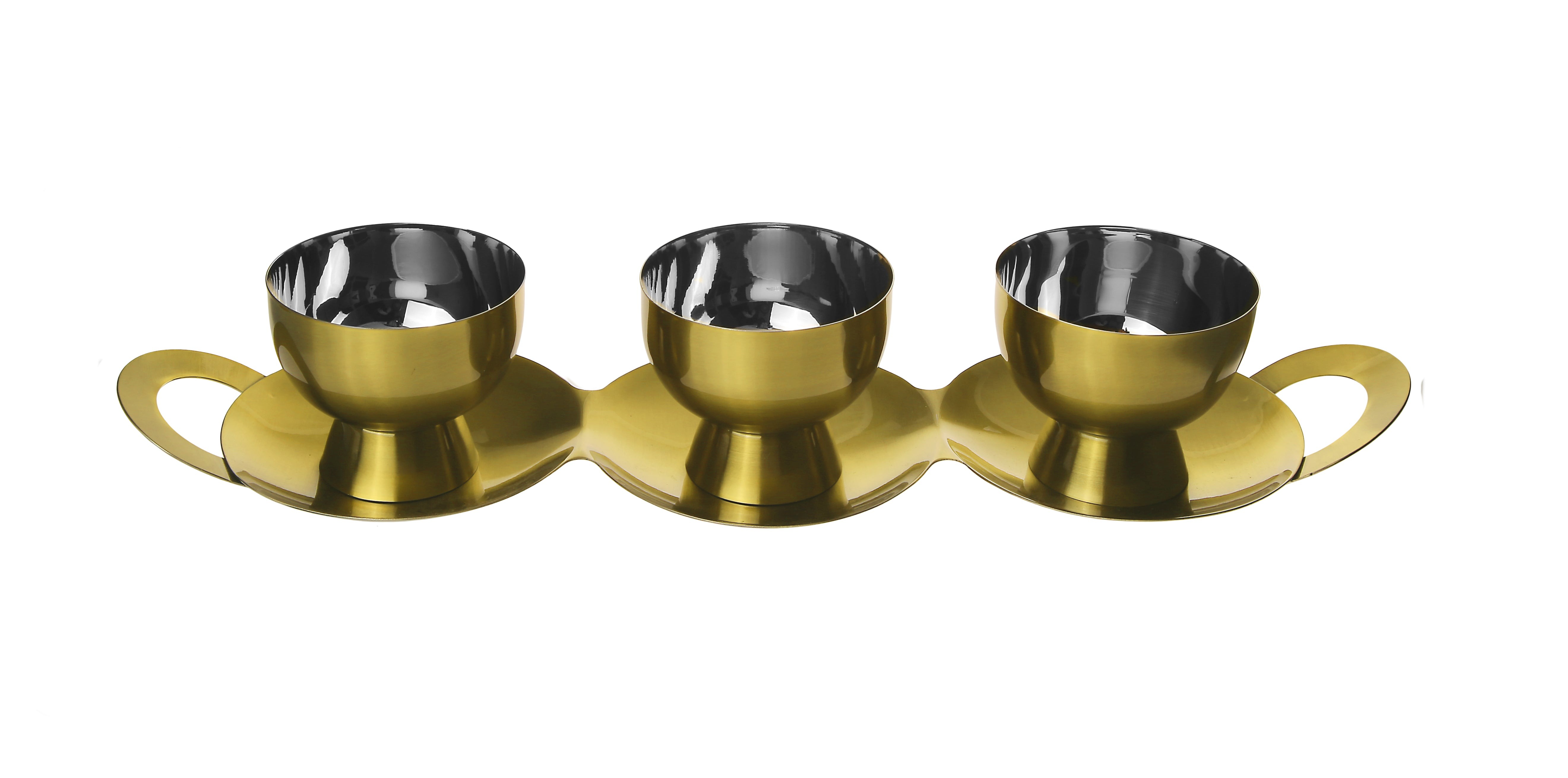 3 Bowl Relish Dish with Tray and Spoons Black & Gold